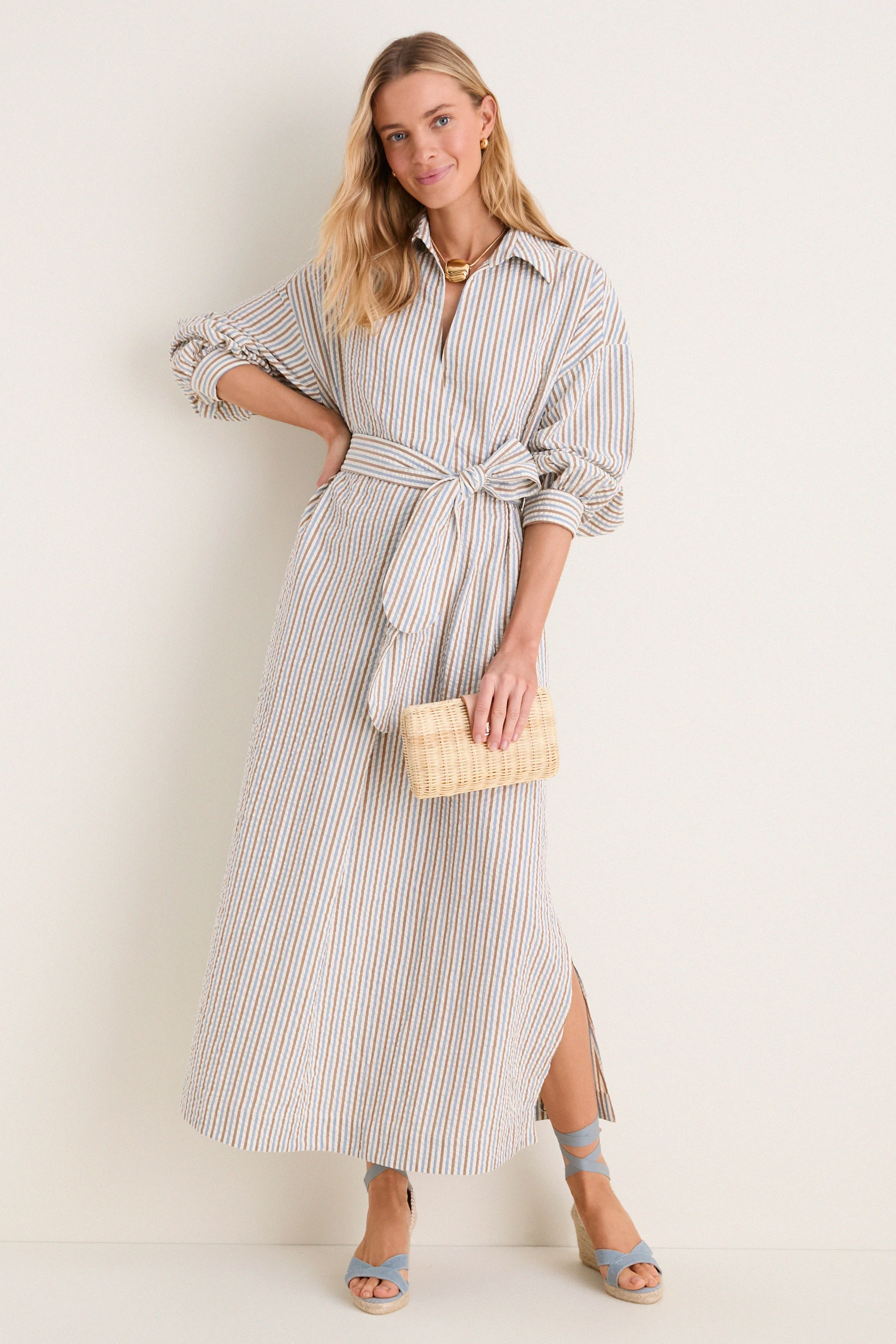 Multi Seersucker Annette Maxi Shirt Dress