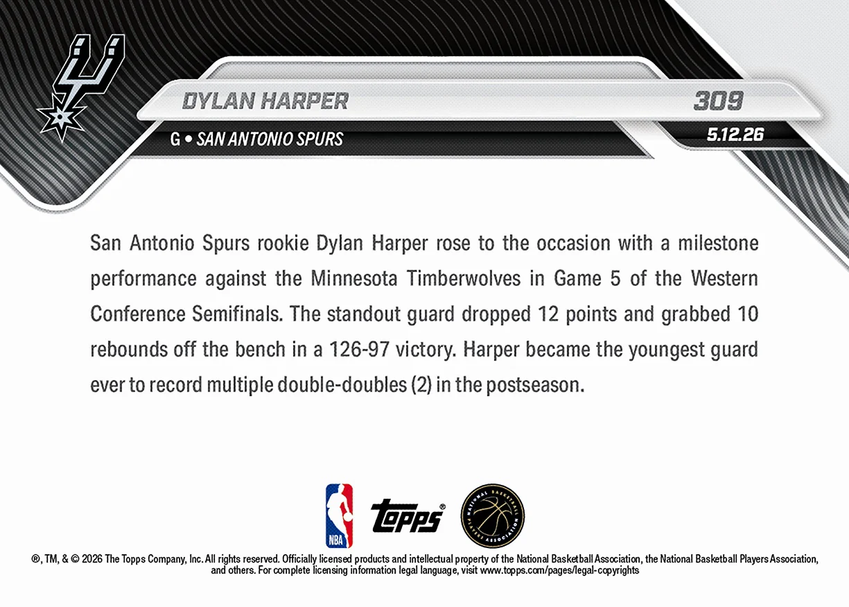 Dylan Harper - 2025-26 NBA Topps NOW® - Card 309 - PR: 3866