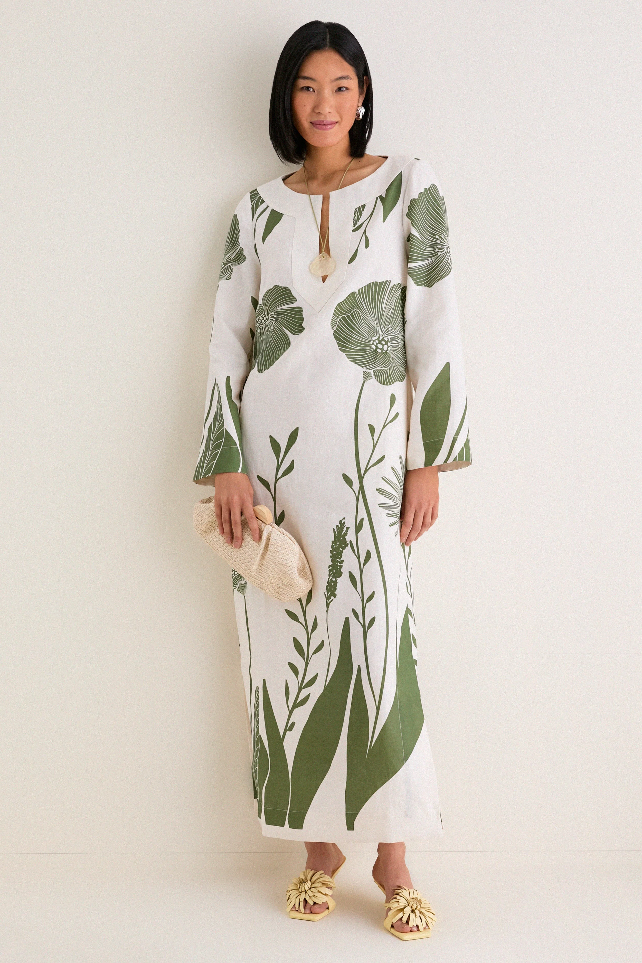 Green Floral Border Que Energia Tunic Dress