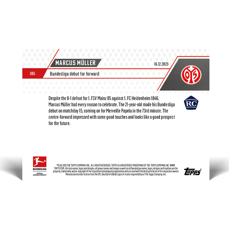 Topps UK - Marcus Müller - Bundesliga debut for forward - Bundesliga TOPPS NOW® Card #85