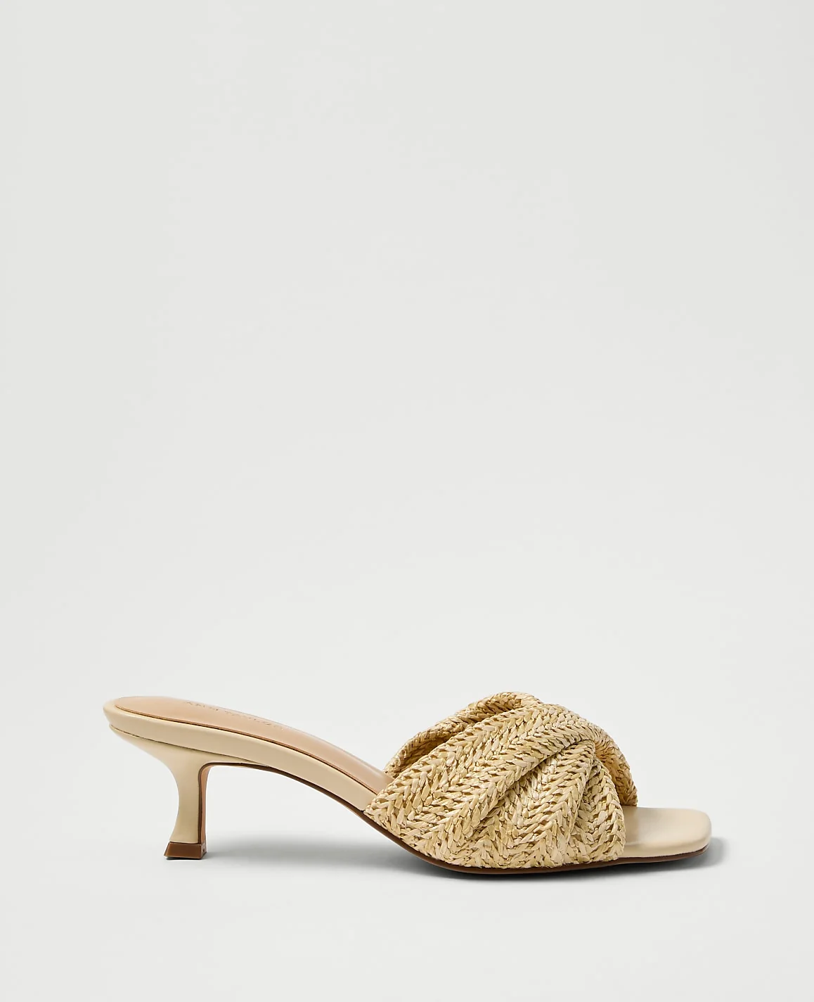 Straw Kitten Heel Mule Sandal - Natural Tan