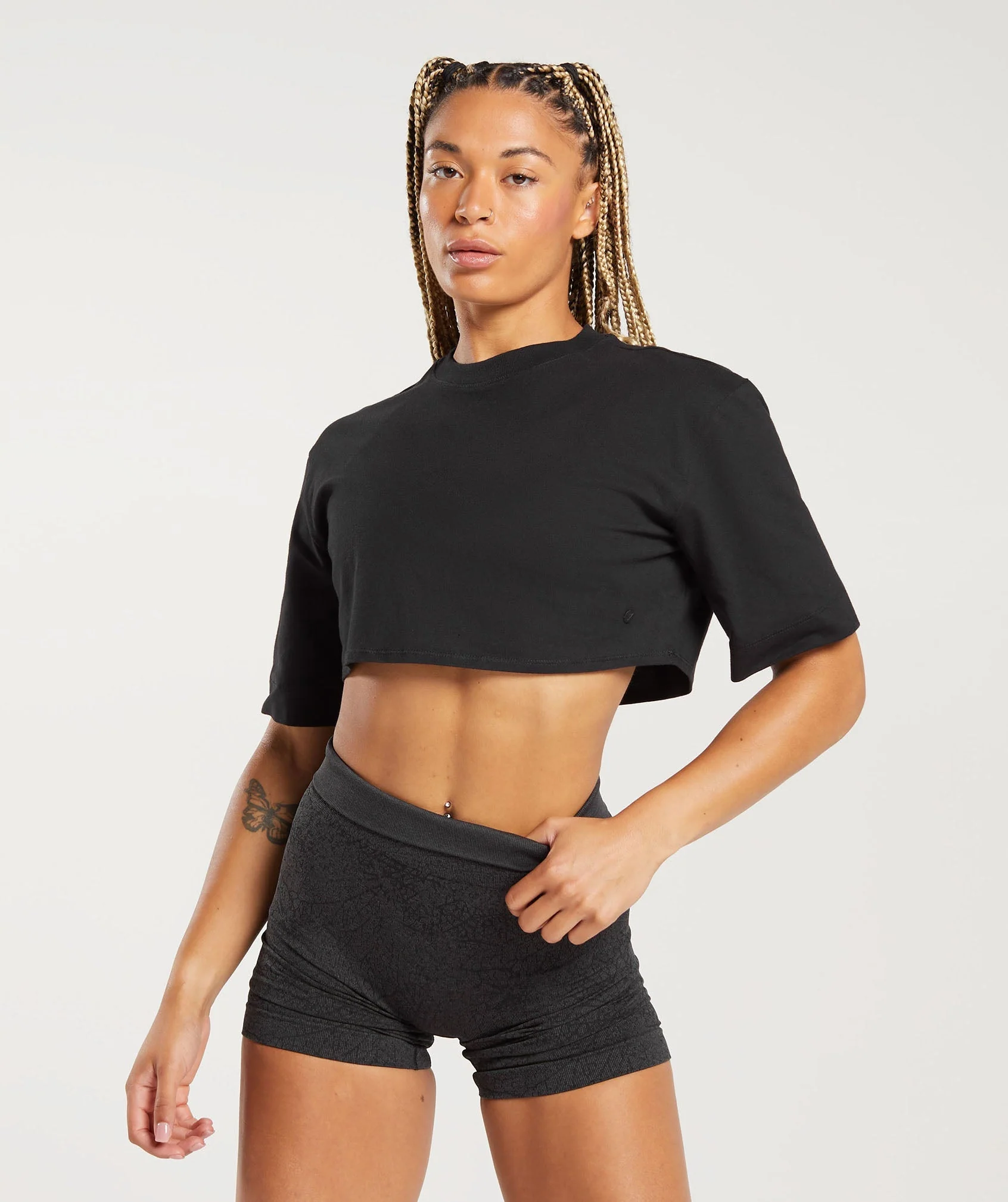 Cotton Boxy Crop Top Black