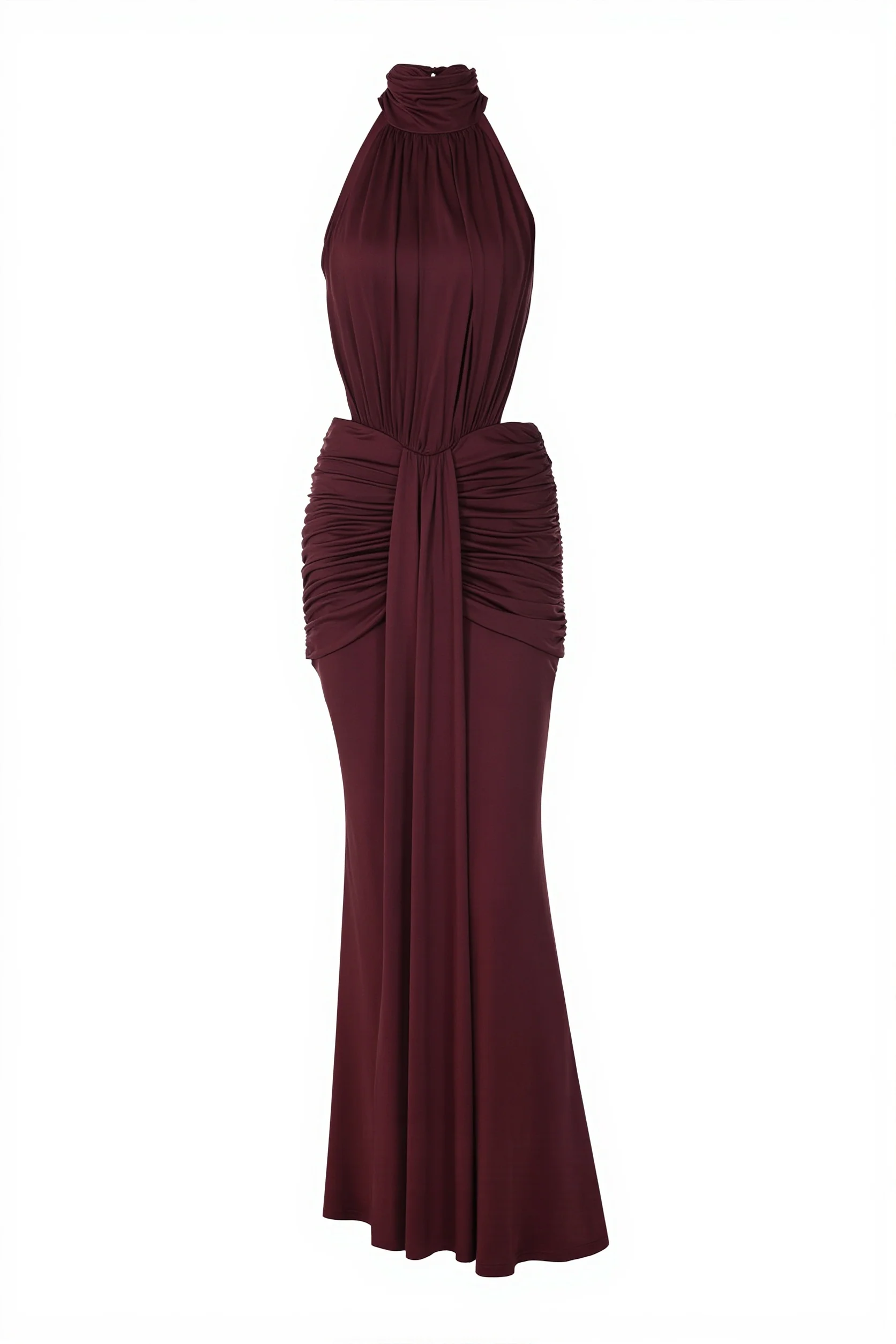 Chic Halter Ruched Open Back Elegant Gown Maxi Dress