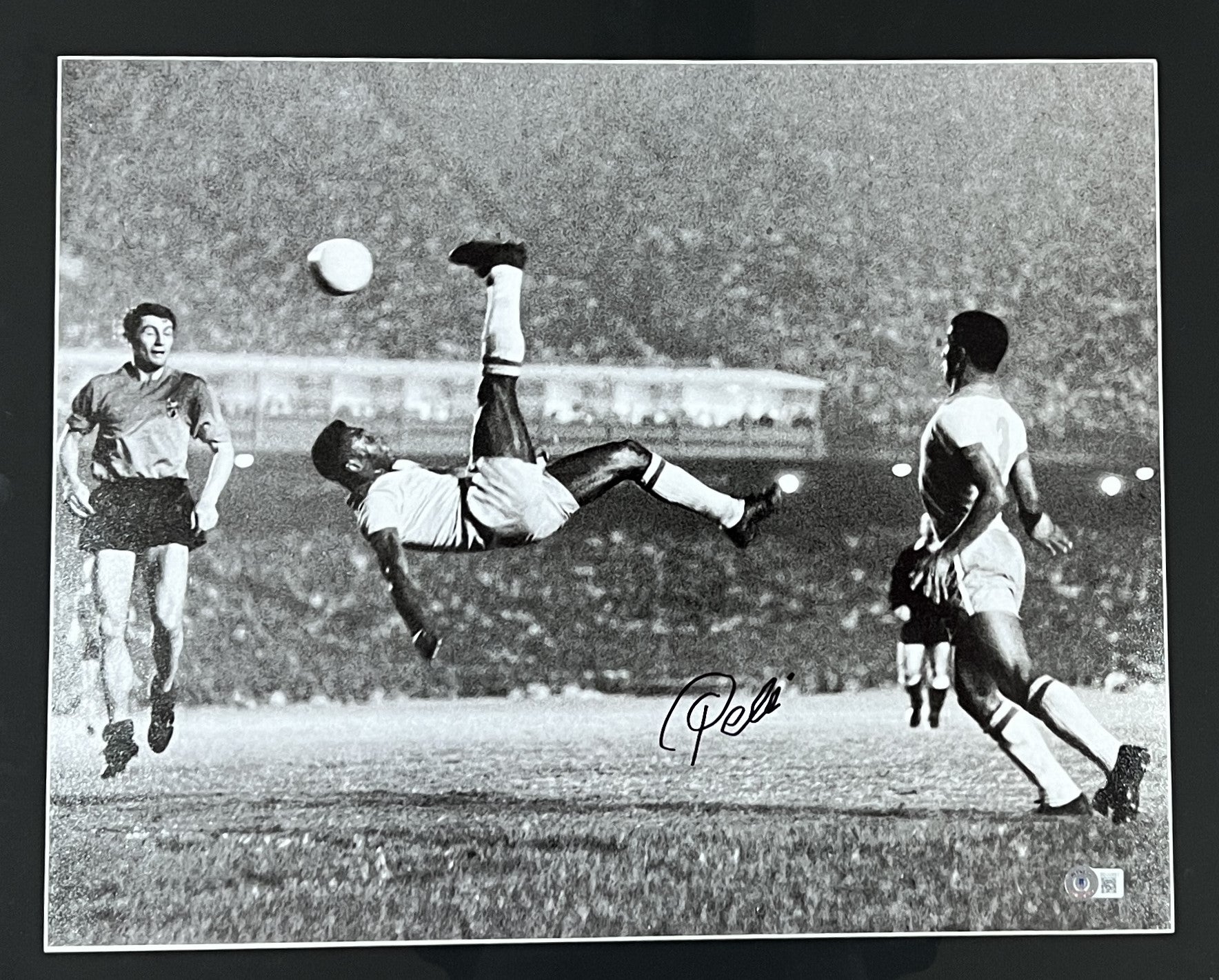 Pele Autographed Bicycle Kick Photo Framed