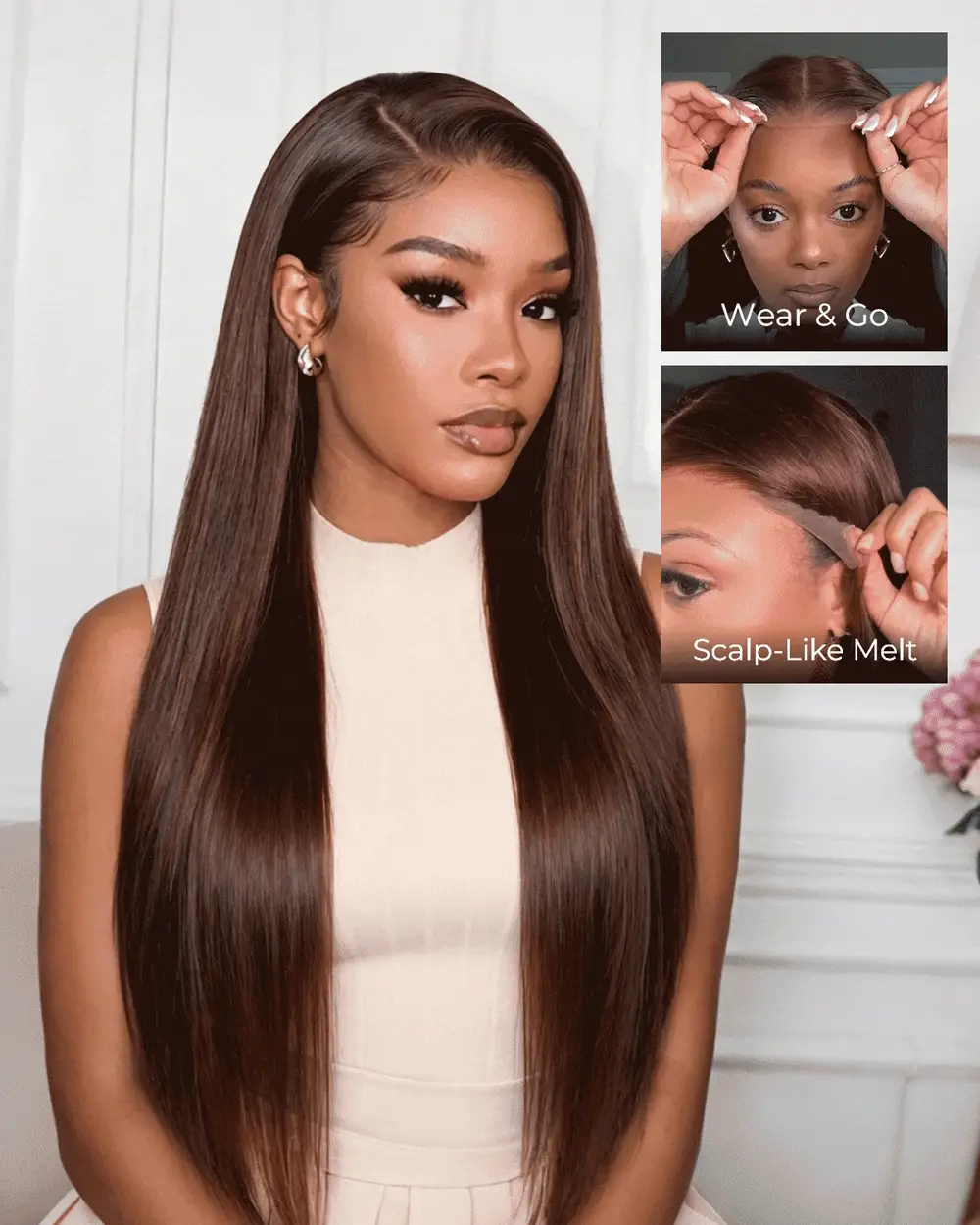 Ophirawig13x6 HD Lace Chocolate Brown Glueless Wig Silky Straight With Drawstring 100% Human Hair Wig