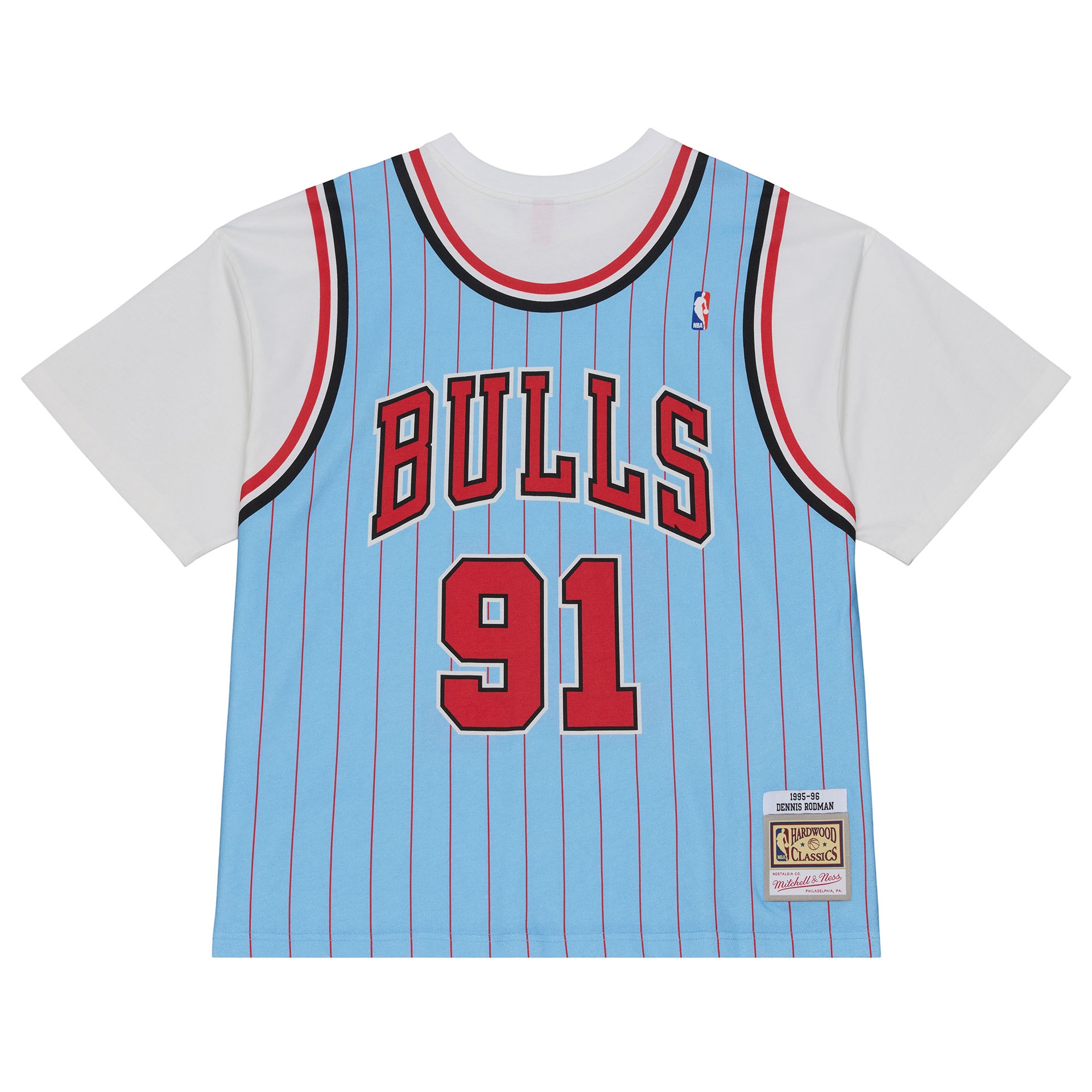 Dennis Rodman #91 Chicago Bulls Backward Jersey T-Shirt Blue