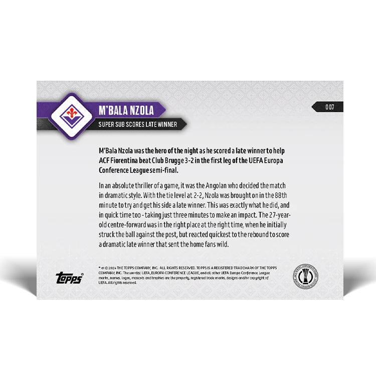 M'Bala Nzola - Super sub scores late winner - 23/24 UECL TOPPS NOW® Card 7