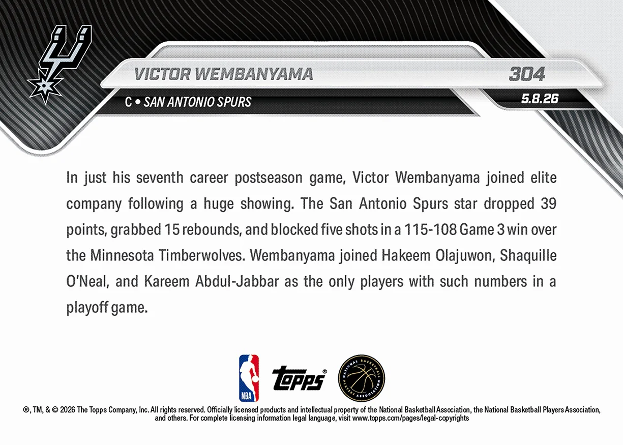 Victor Wembanyama - 2025-26 NBA Topps NOW® - Card 304 - PR: 2438
