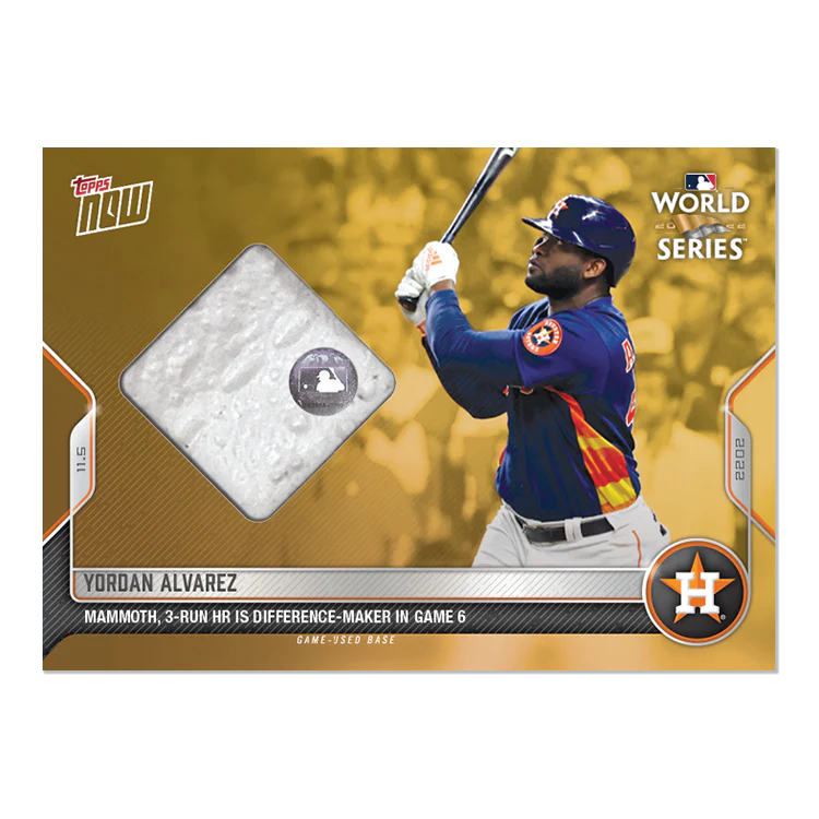 Game-used Base Relic # to 1 - Yordan Alvarez - 2022 MLB TOPPS NOW® Card 1159F