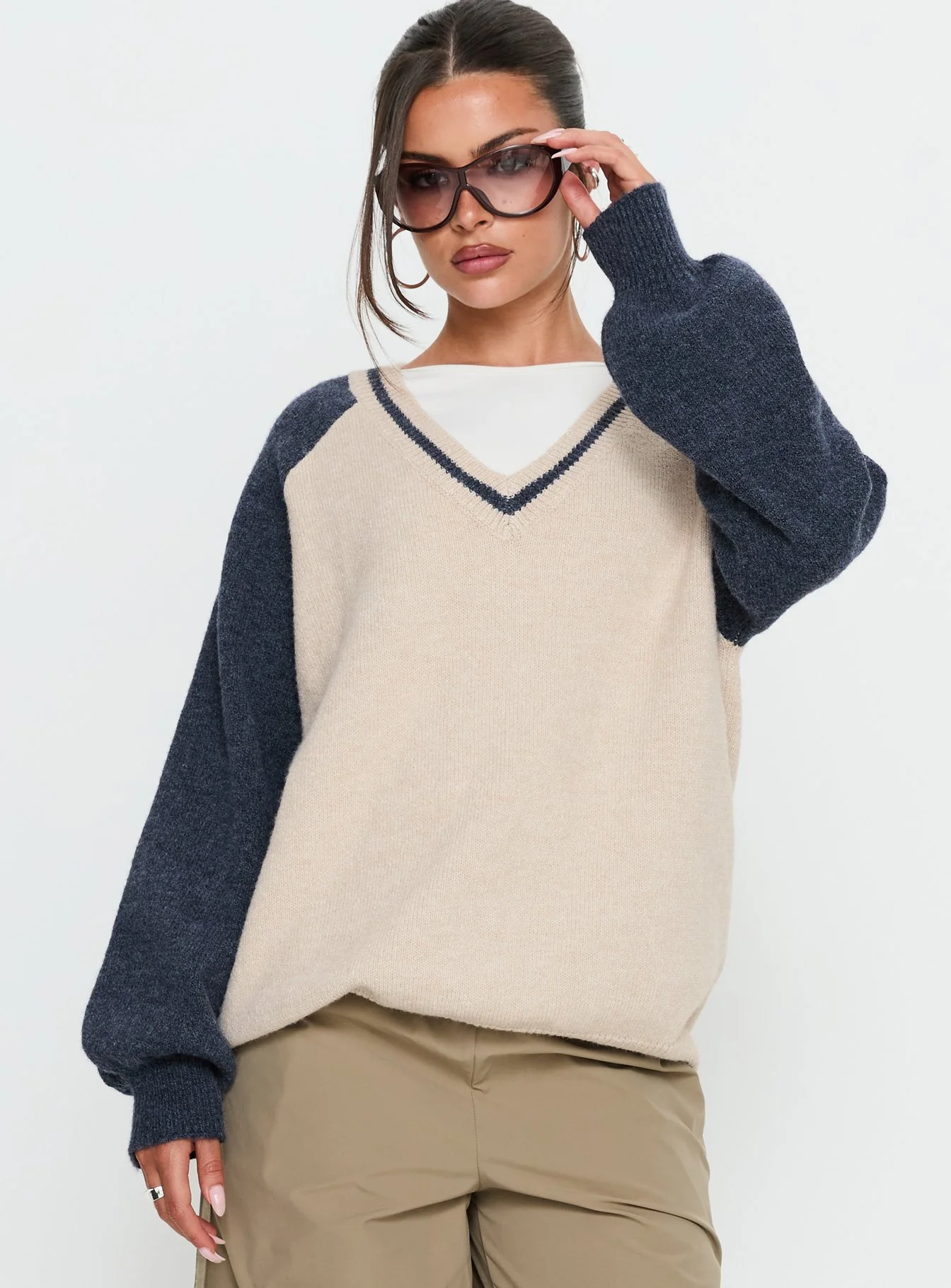 Adana V Neck Graphic Knit Sweater Multi