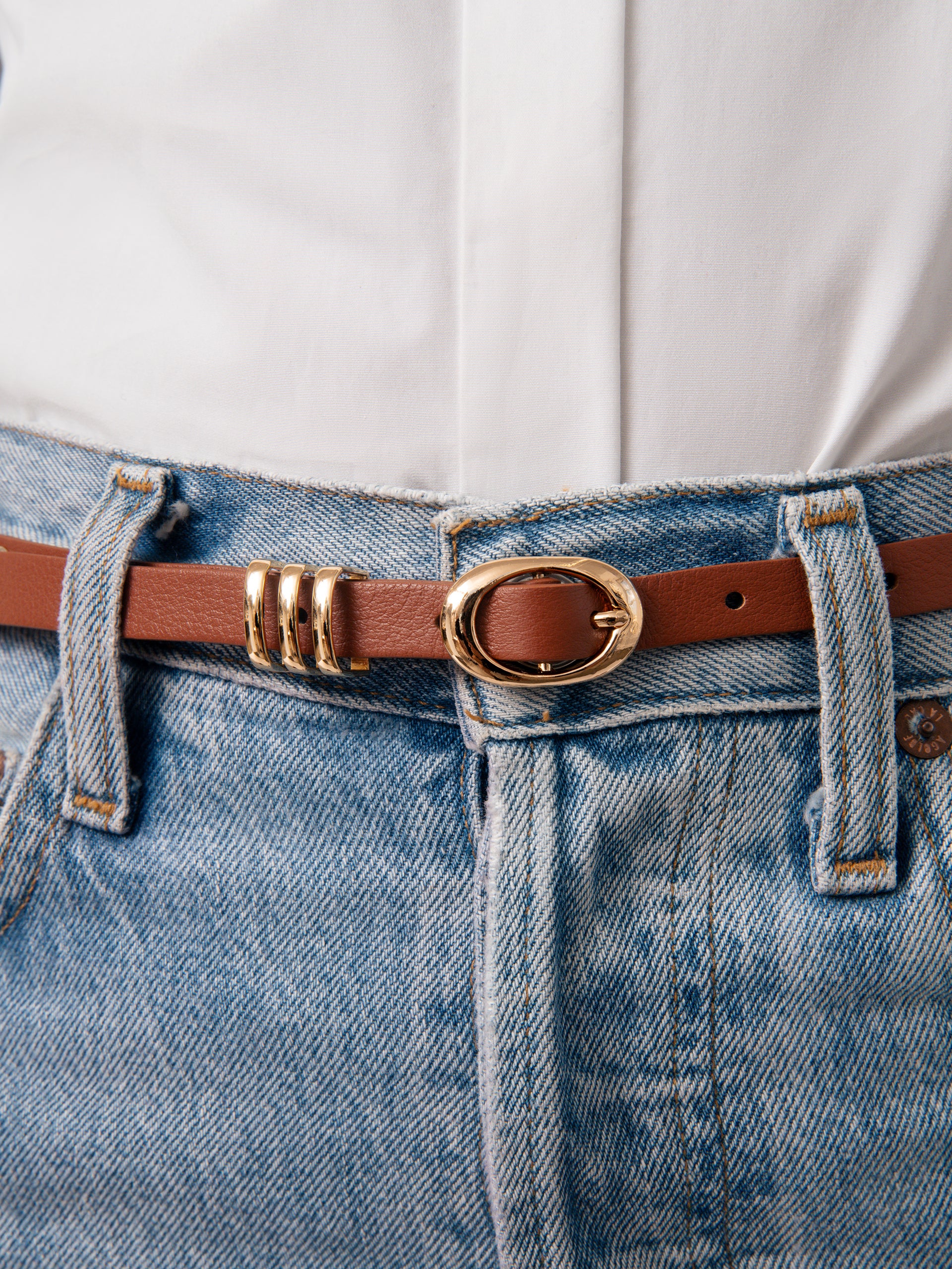 Classic Studded Skinny Belt in Cognac
