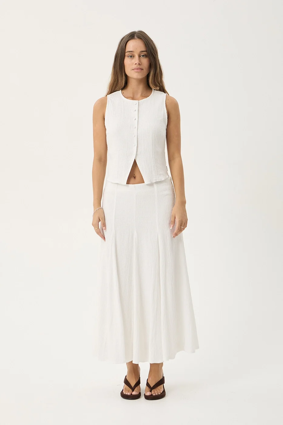 AFENDS Womens Lana - Seersucker Midi Skirt - Off White