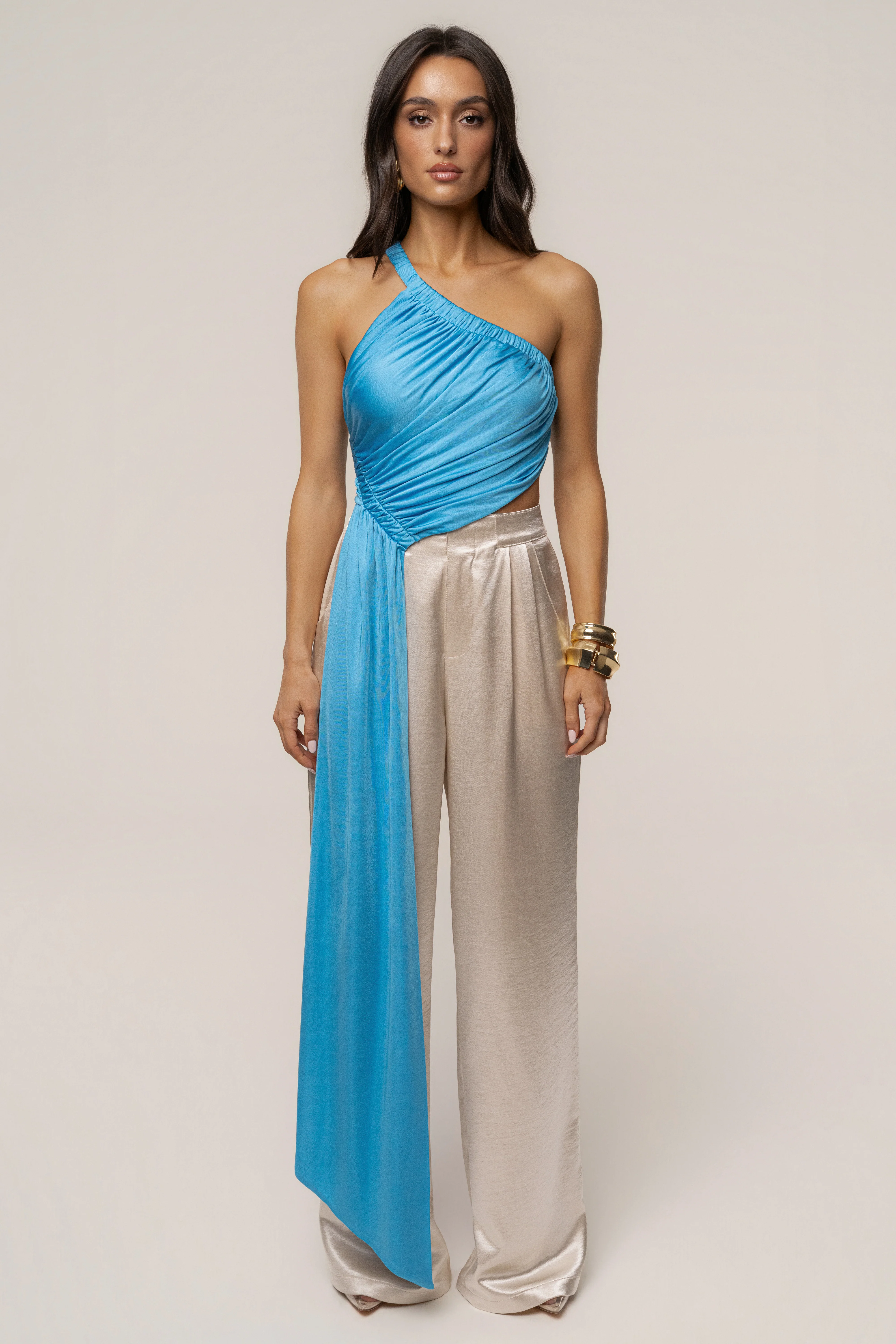 Blue Spotlight Draped Top