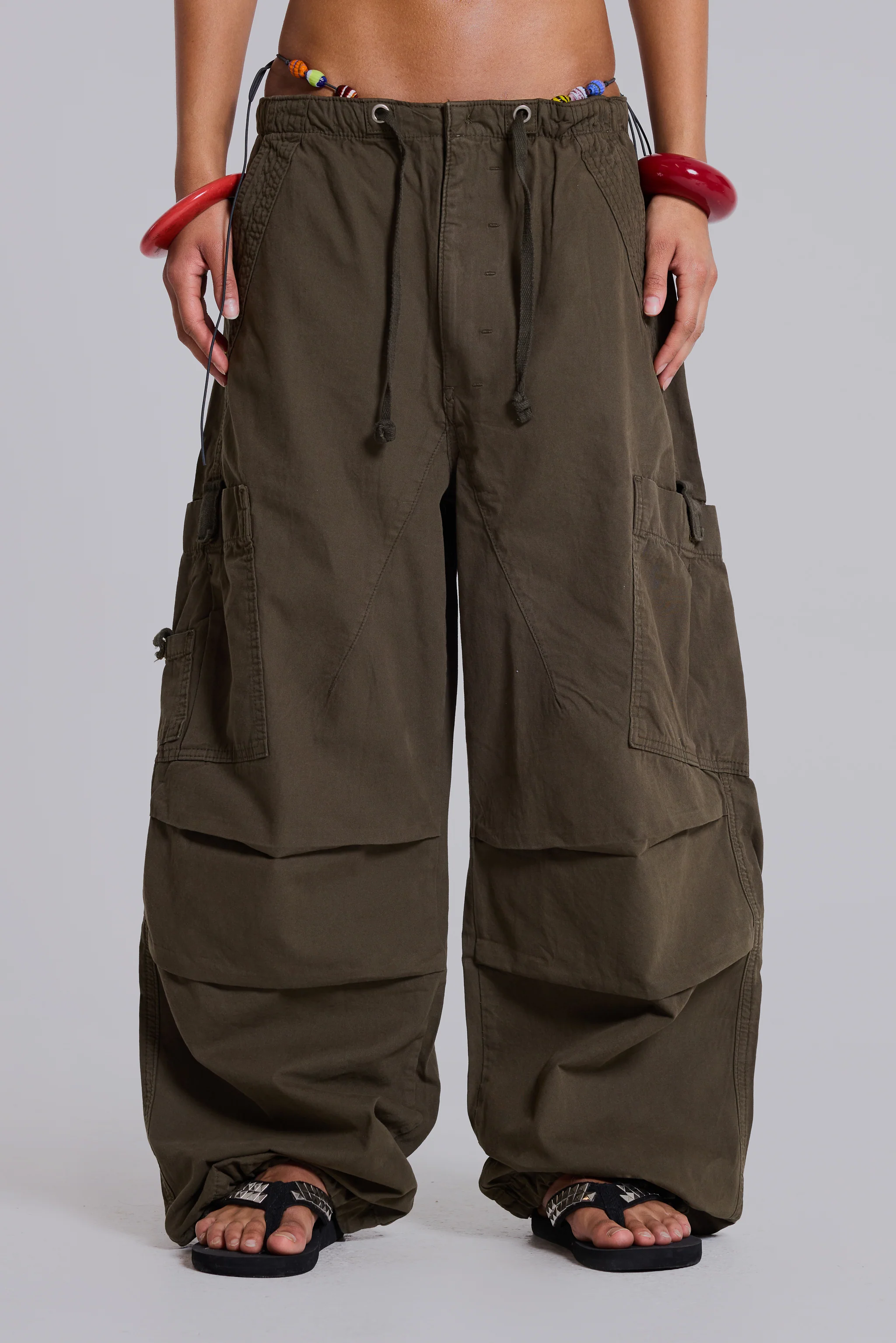 Khaki Parachute Cargo Pants