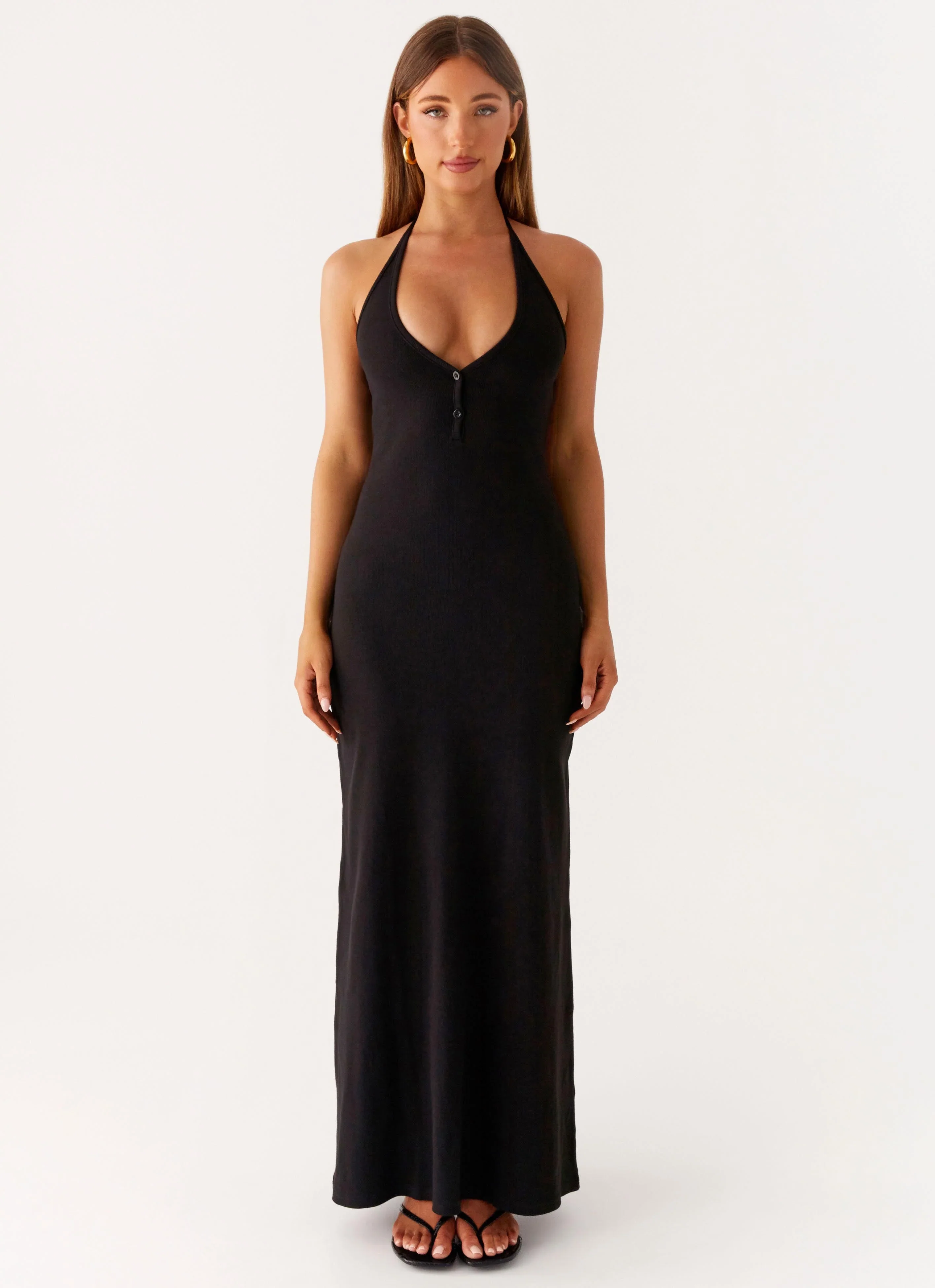 Yaselle Button Front Maxi Dress - Black
