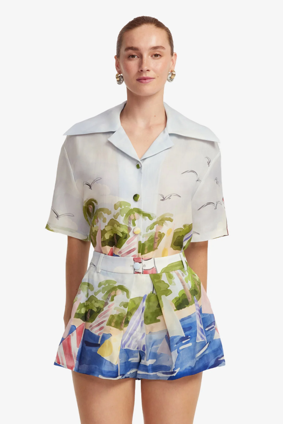 Casey Silk Button Shirt - Nautical Print