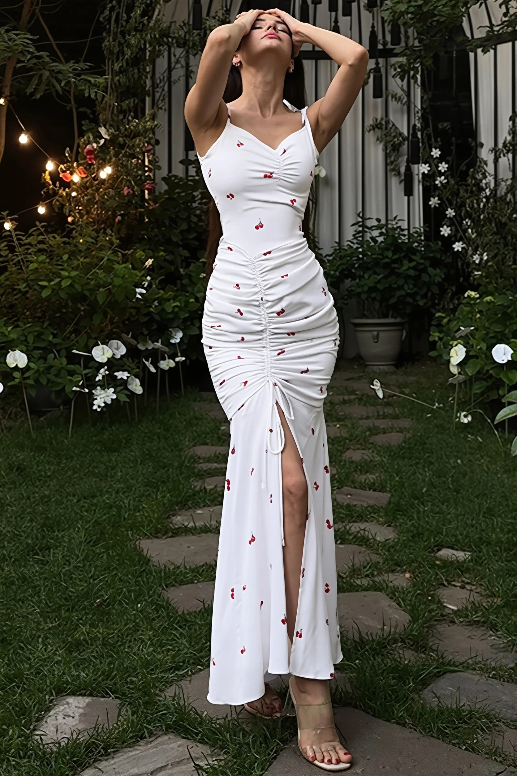 Chic Print Cami Ruched Slit Maxi Dress