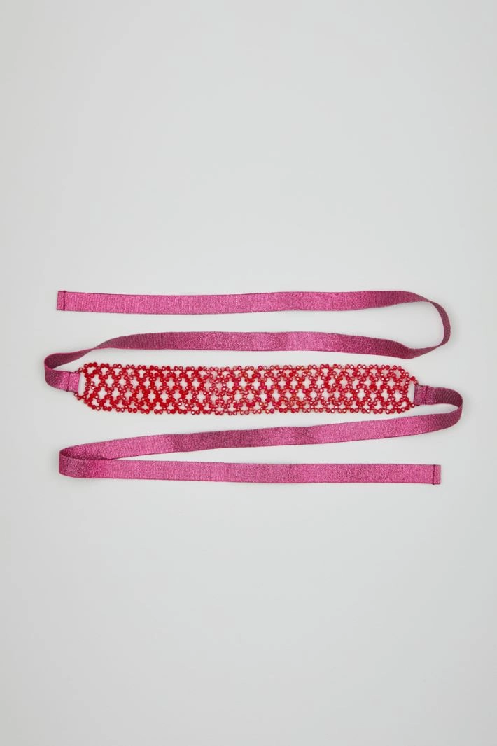 Beaded ribbon choker - FUCHSIA