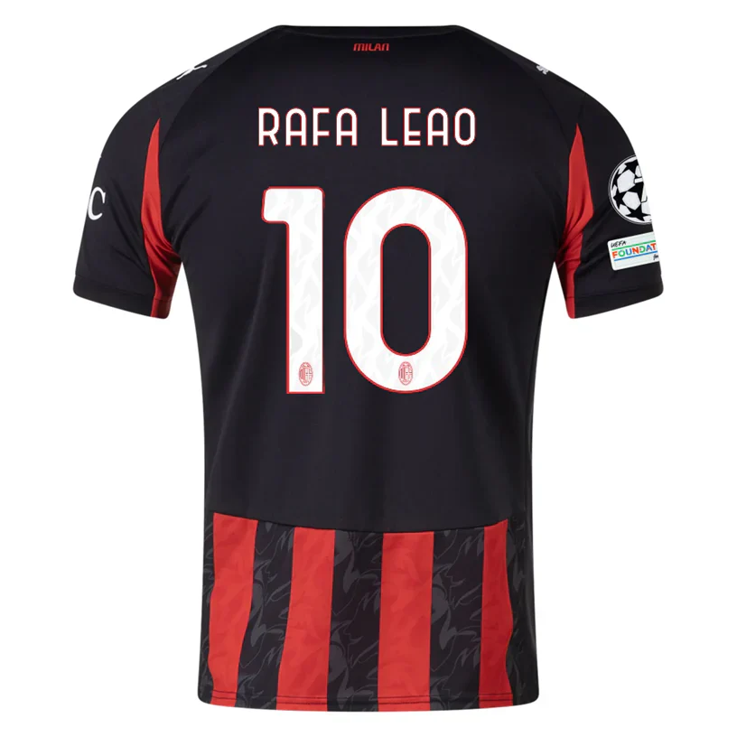 Rafa Leao Men's AC Milan Home Jersey w/ Champions League Patches 25/26 (Red/Black)