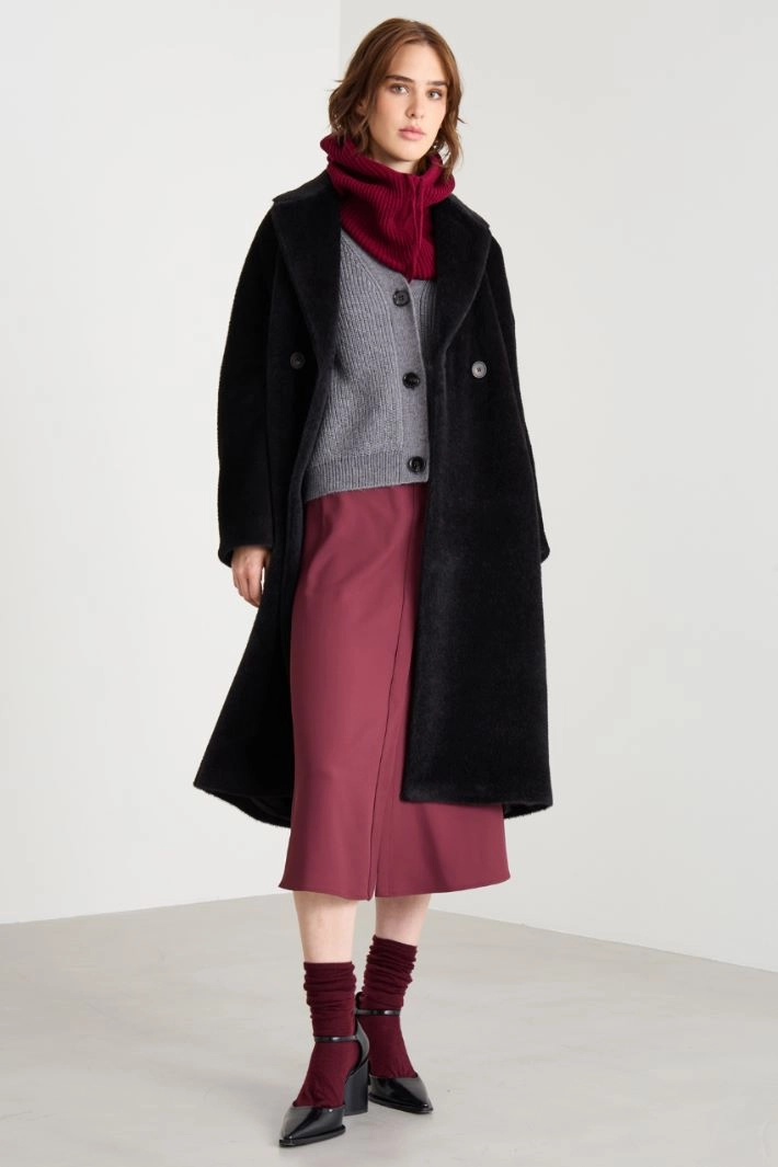 Double-breasted beaver coat - BLACK