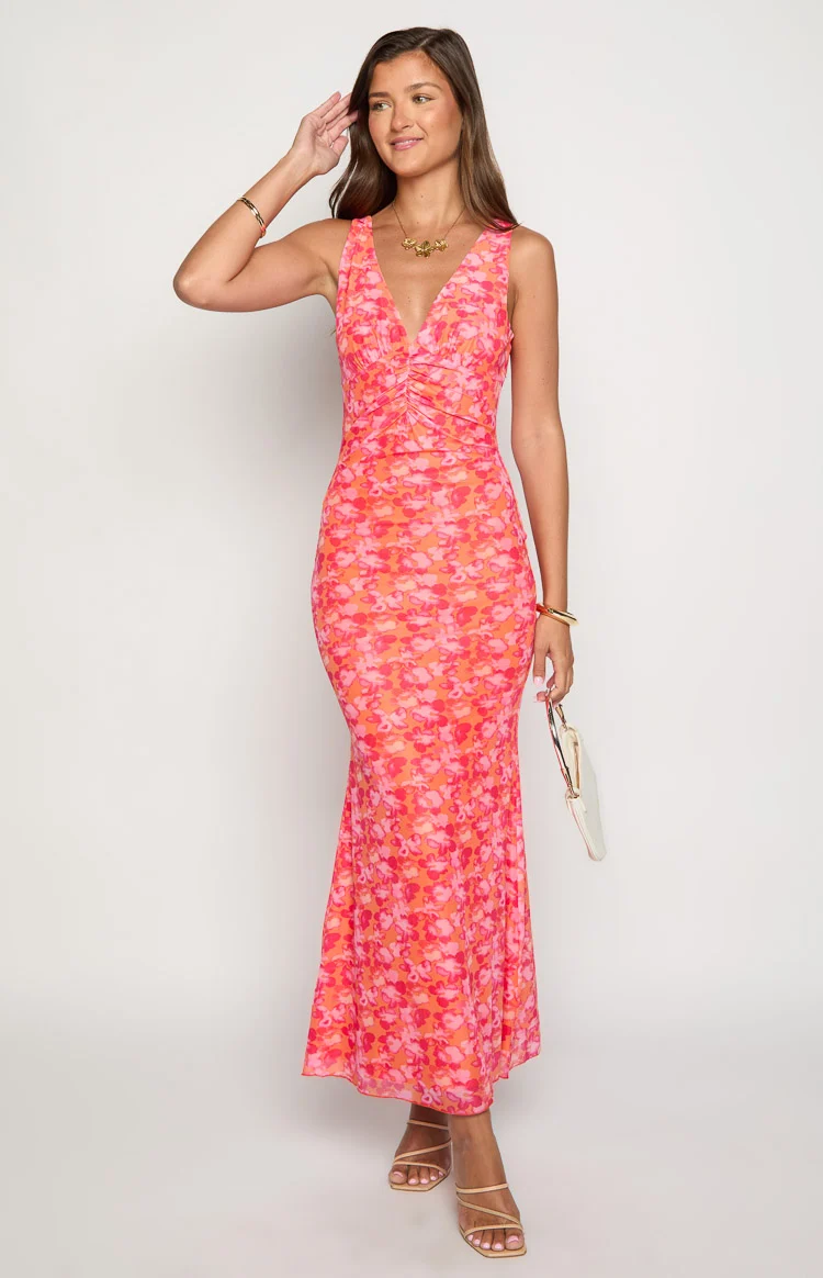 Beck Orange Floral Print Maxi Dress