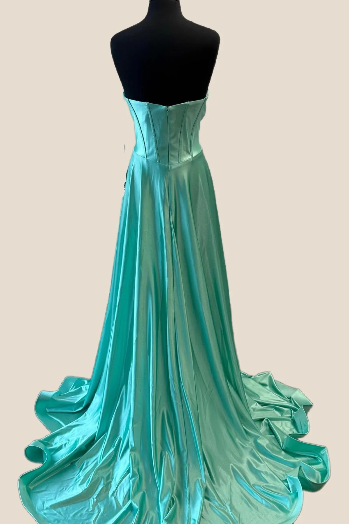 Strapless Aquamarine Twist A-line Long Dress