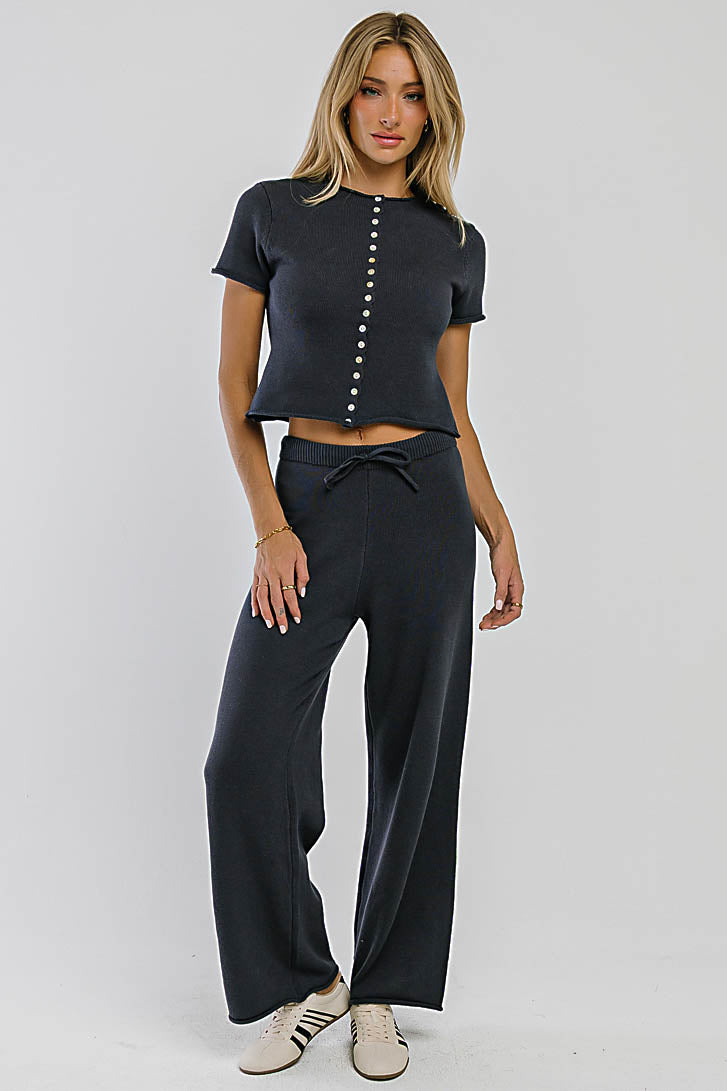 Jaxie Button Up Sweater Tee in Navy