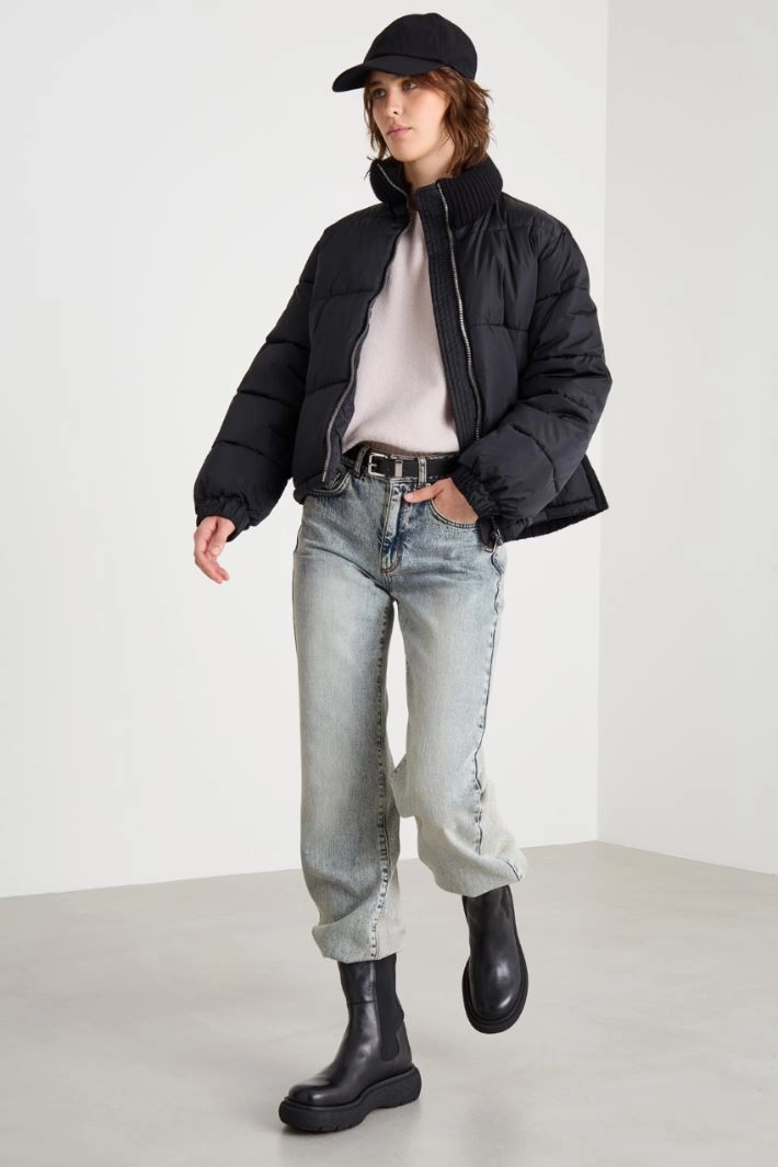 Down jacket with knit insert - BLACK