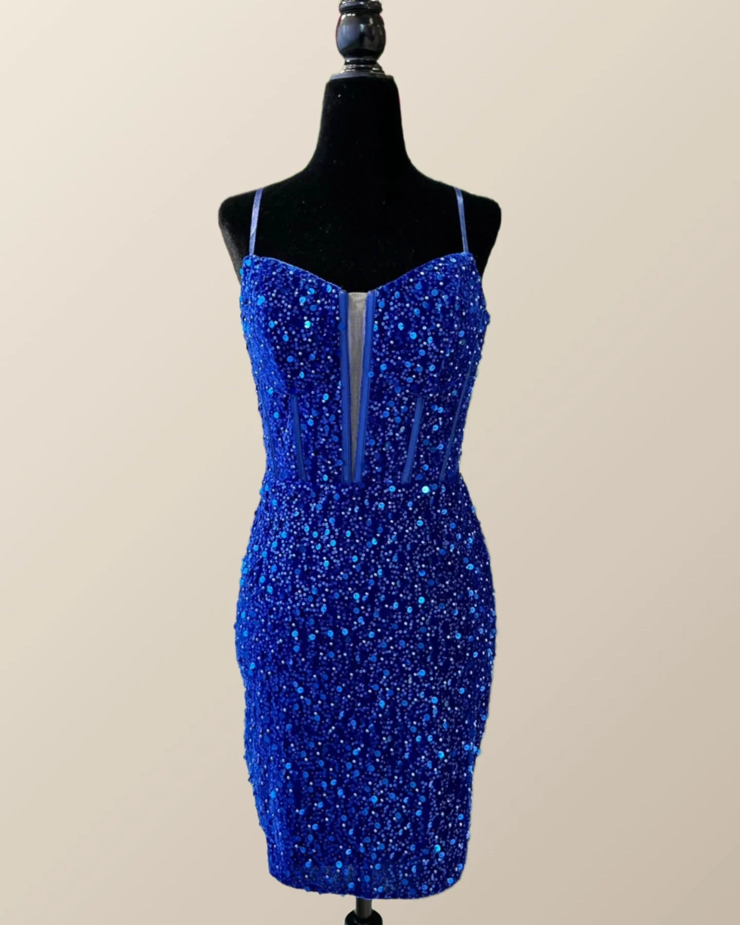 Straps Royal Blue Sequin Tight Mini Dress