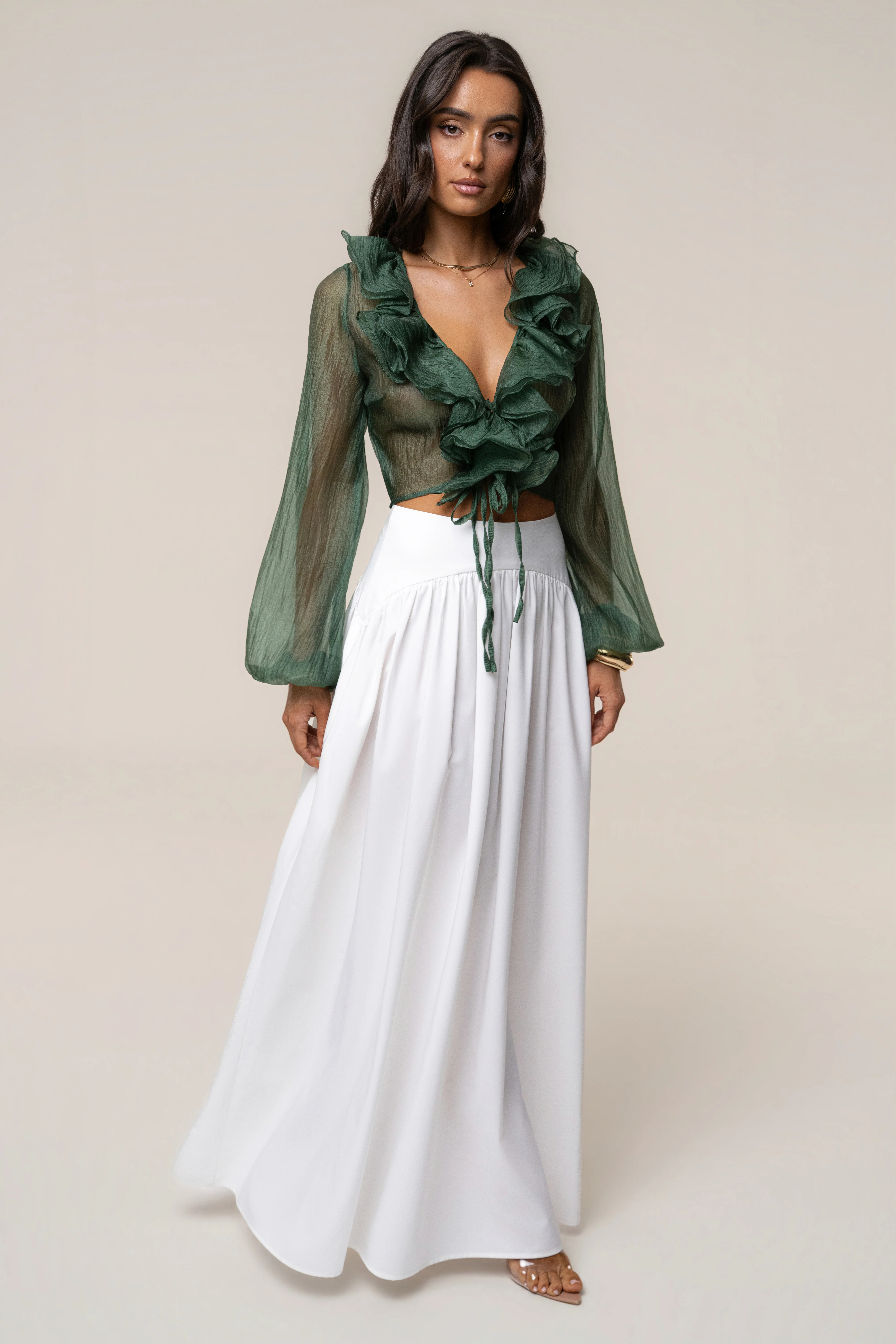 Green Delilah Ruffled Top