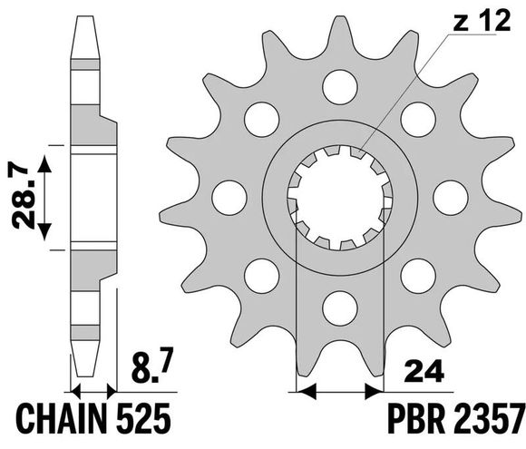 Standard steel PBR gearbox output pinion 2357 - 525Ref: Pbr01488A / 1129687001