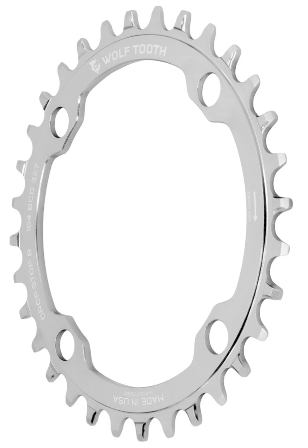 Wolf Tooth Chainring | 104 BCD | 4-Arm | Drop Stop B - raw silver