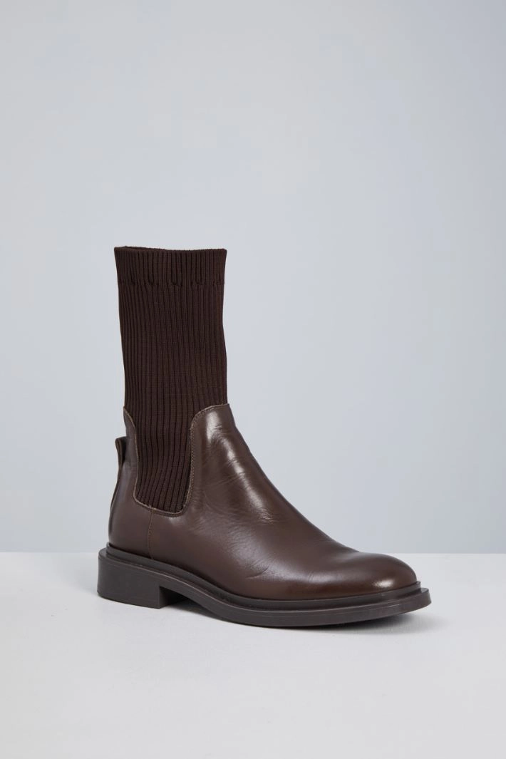 Ankle boots with knitted inserts - DARK BROWN