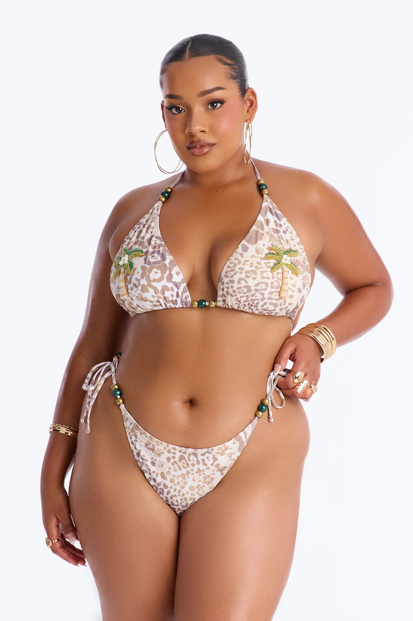 Coastal Tide Leopard Applique 2 Piece Bikini Set - White/combo