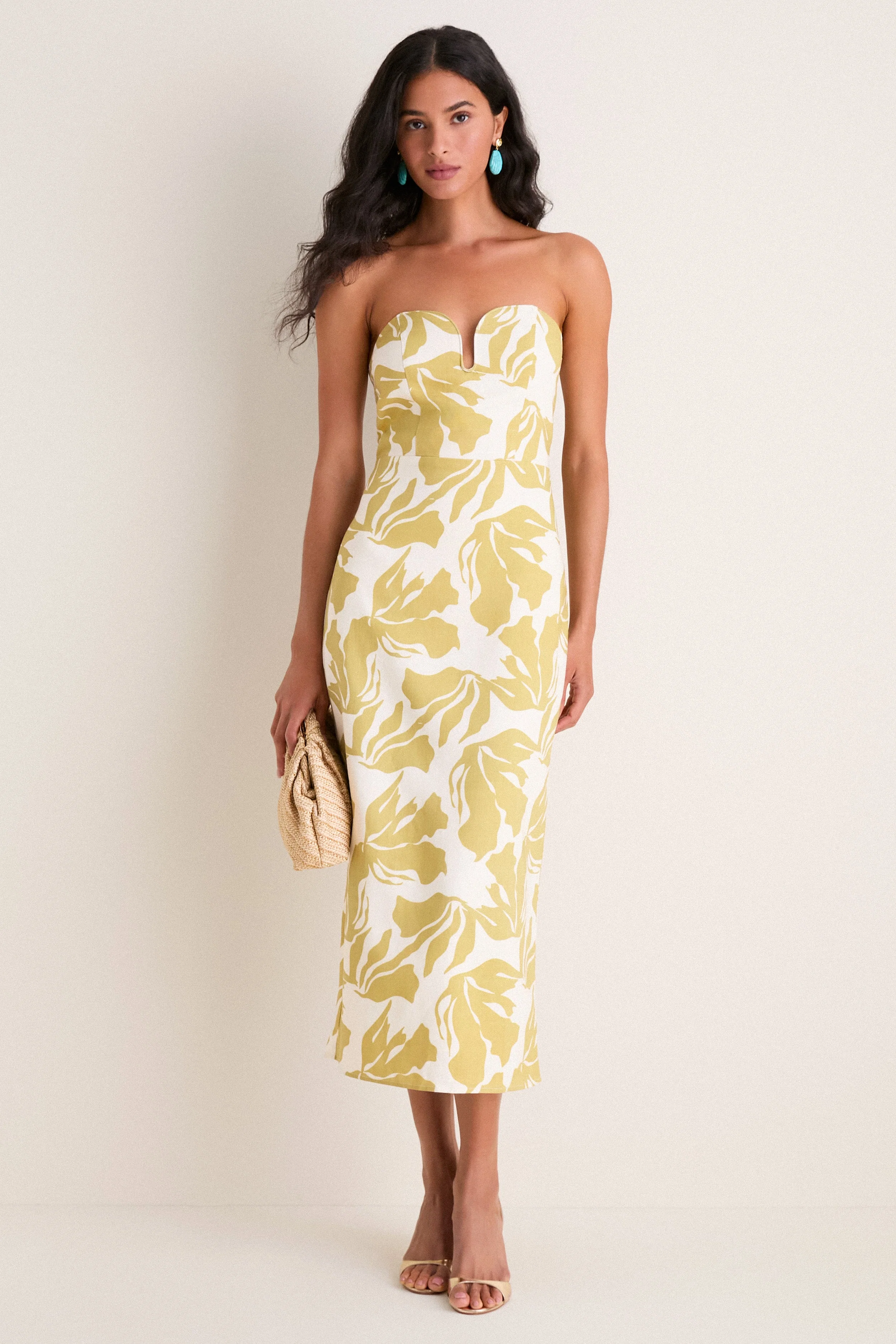 Olive & Cream Tropical Lowery Maxi Dress