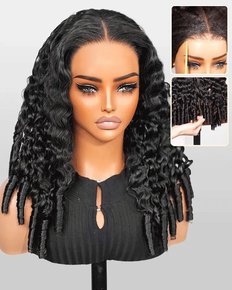 Ophirawig 3D Lace Half Wig Burmese Curly Wig Natural Black Breathable & Security