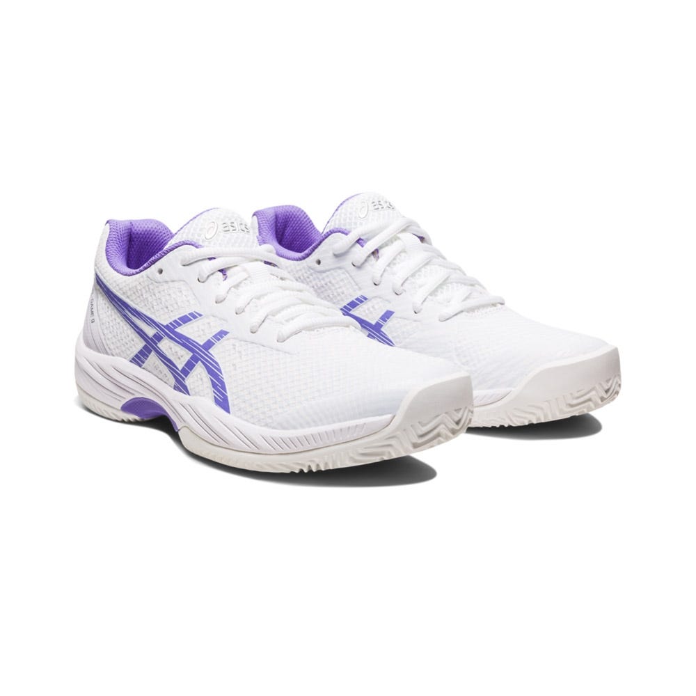 WOMEN’S WHITE AND PURPLE ASICS GEL-GAME 9 CLAY/OC 1042A217-101