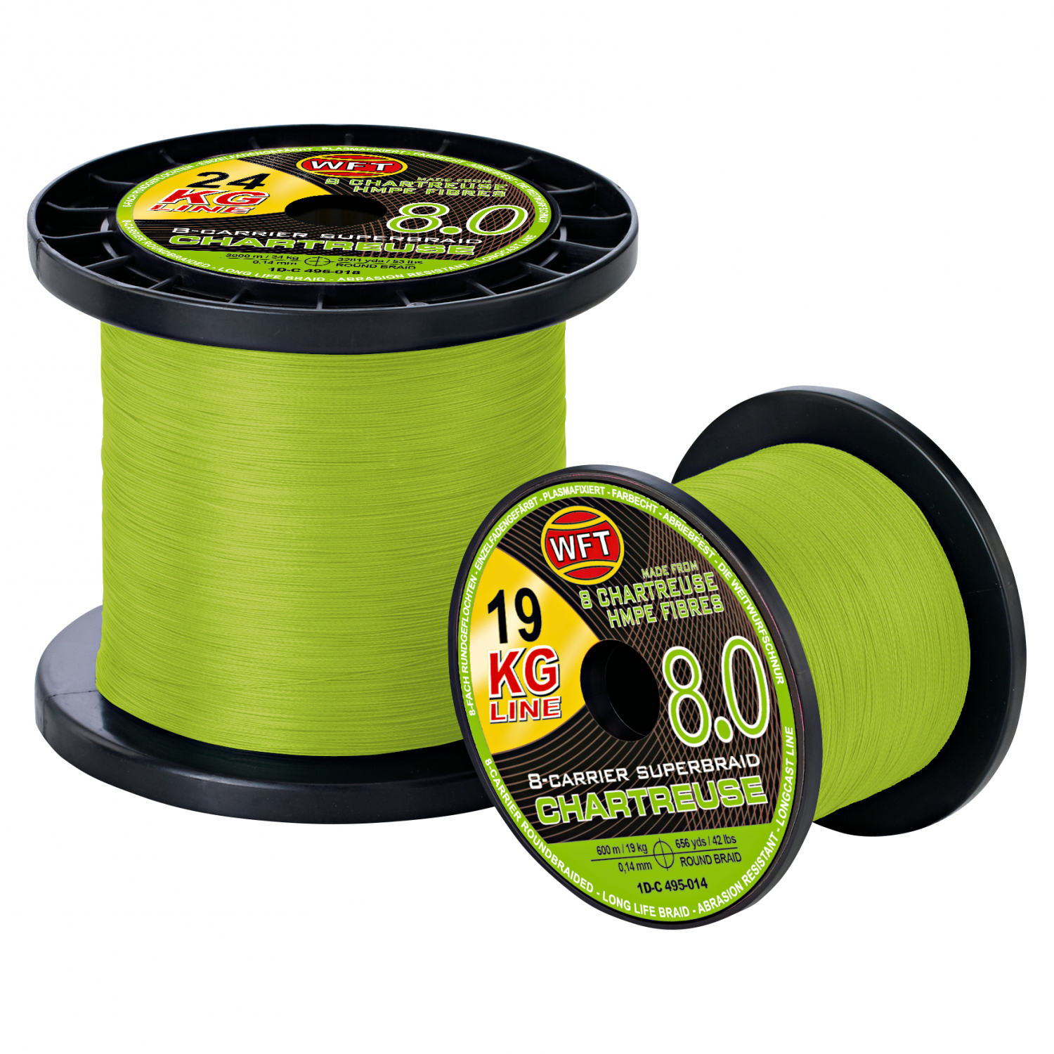 WFT Fishing lines KG 8.0 8-Carrier Super Braid (chartreuse, 600m.)