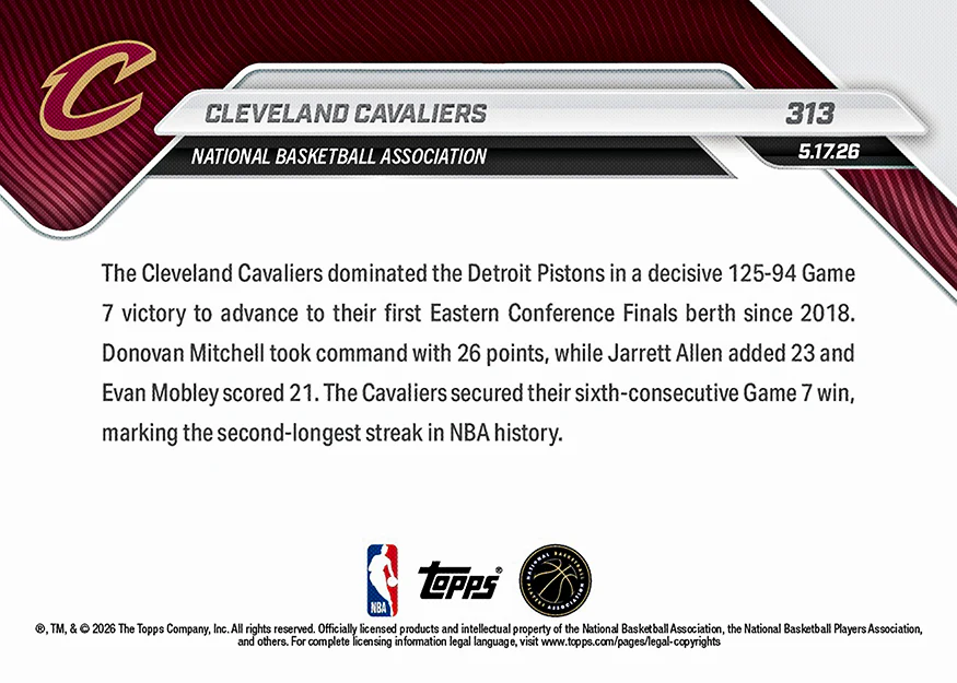 Cleveland Cavaliers - 2025-26 NBA Topps NOW® - Card 313 - PR: 839