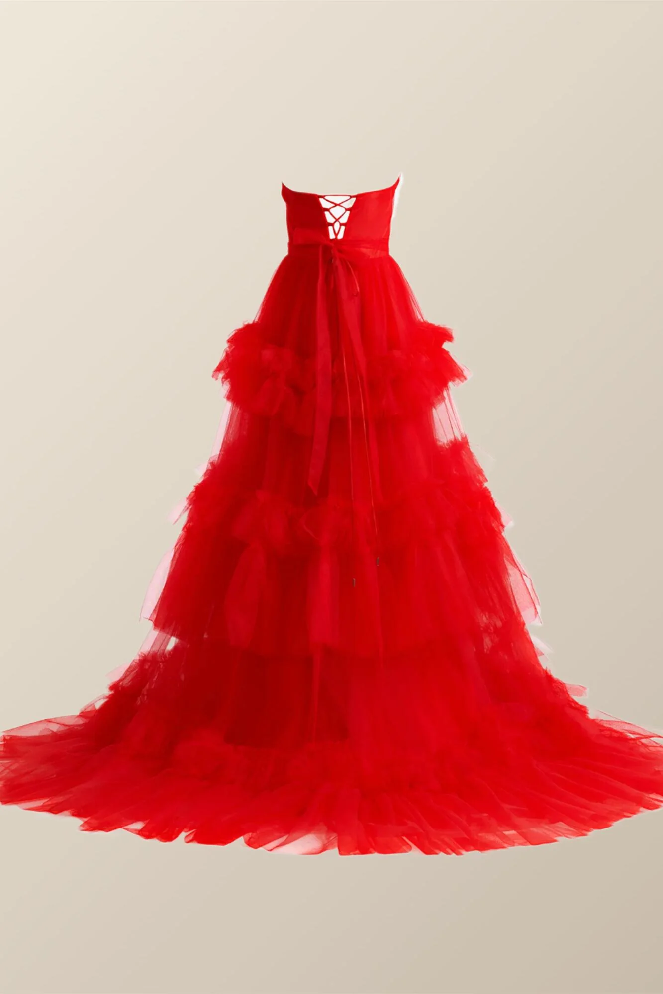 Red Tulle Strapless A-line Long Dress