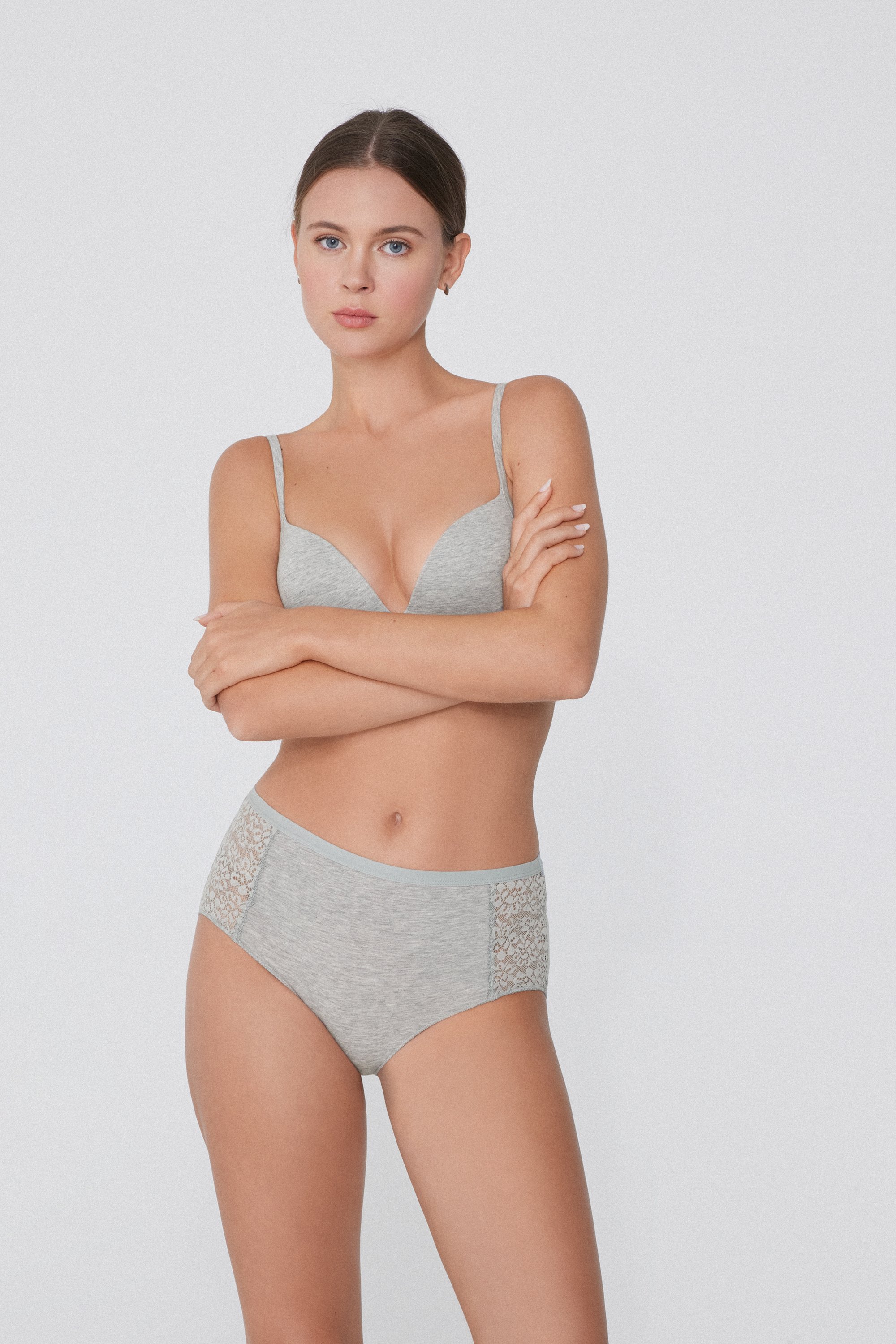 High-Waisted Recycled Lace and Recycled Cotton Knickers