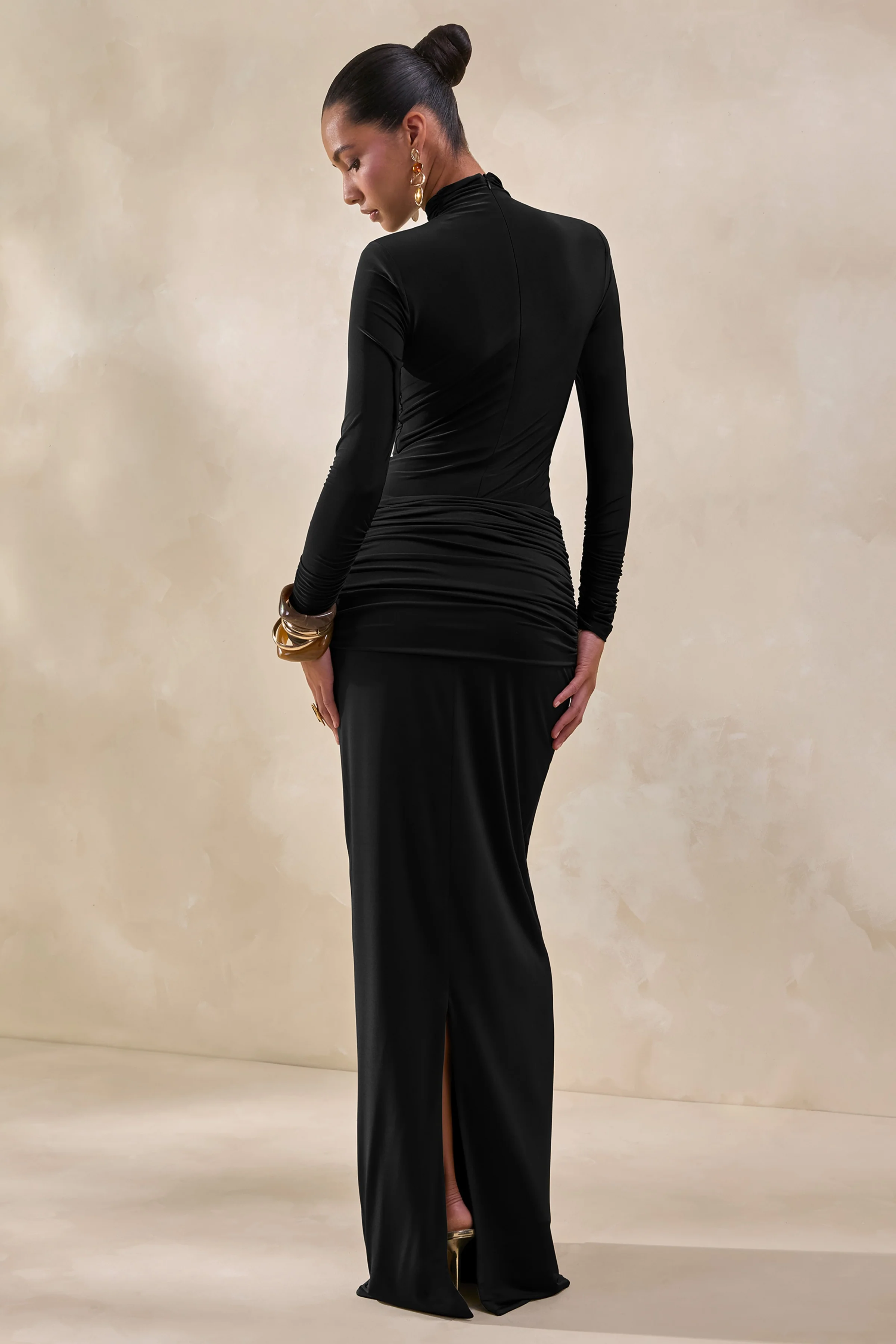 Theria | Black Maxi Skirt With Gathering And Knot Detail