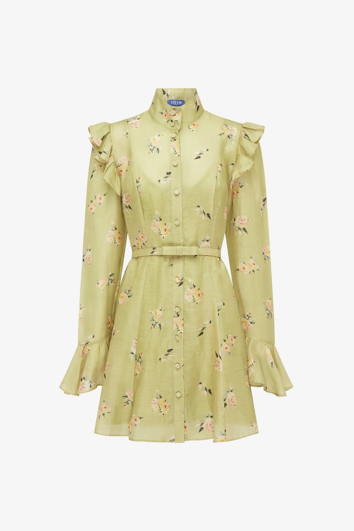 Kristy Butterfly Sleeve Mini Dress - Pistachio Rose Print