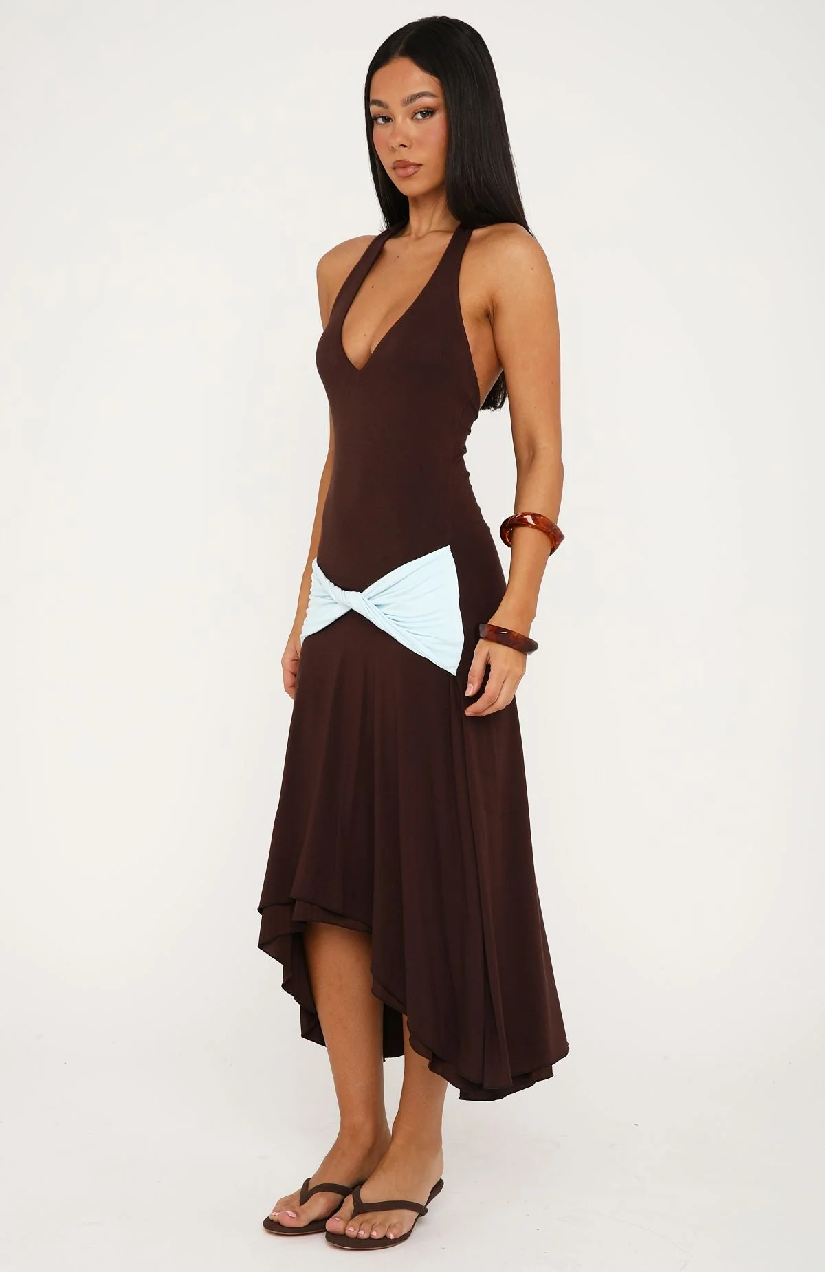 Simple Sweet Midi Dress Chocolate/Baby Blue