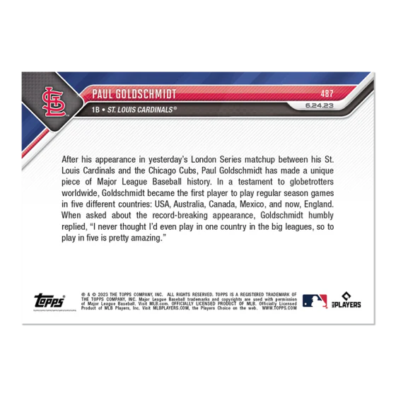 Paul Goldschmidt - 2023 MLB TOPPS NOW® Card 487 - Topps UK