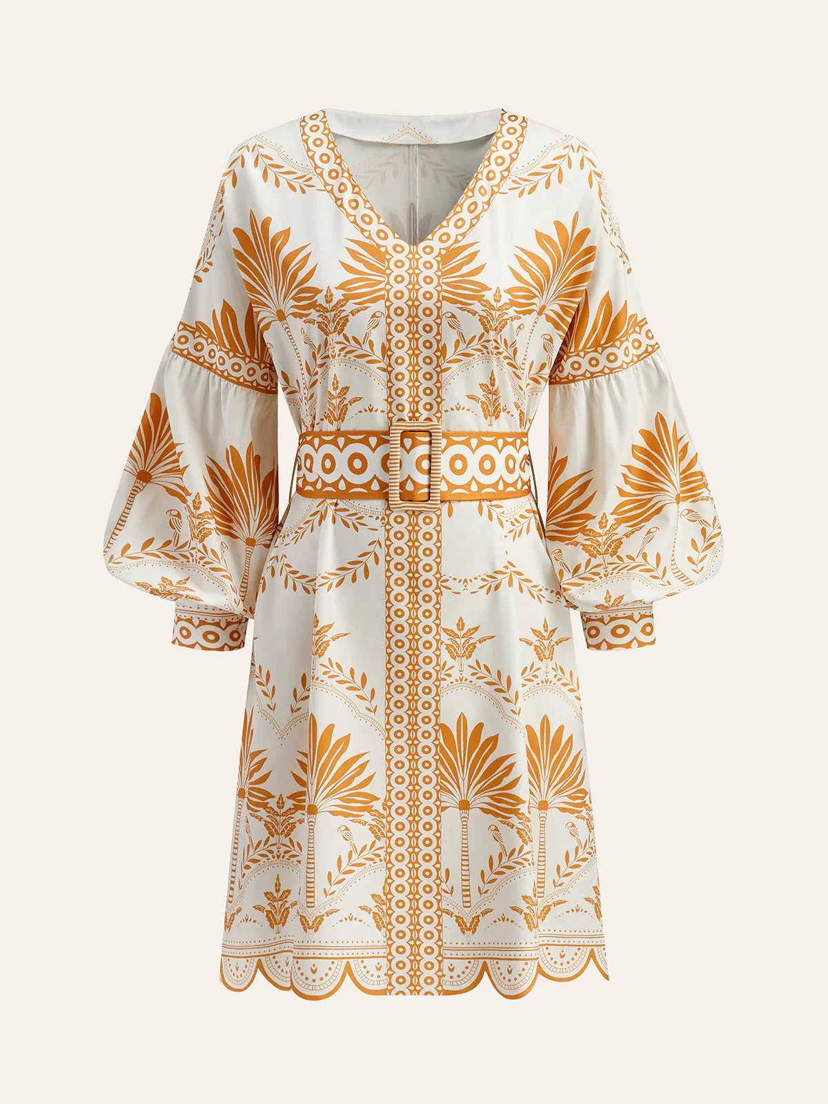 Boho Print V-Neck Belted Dress
