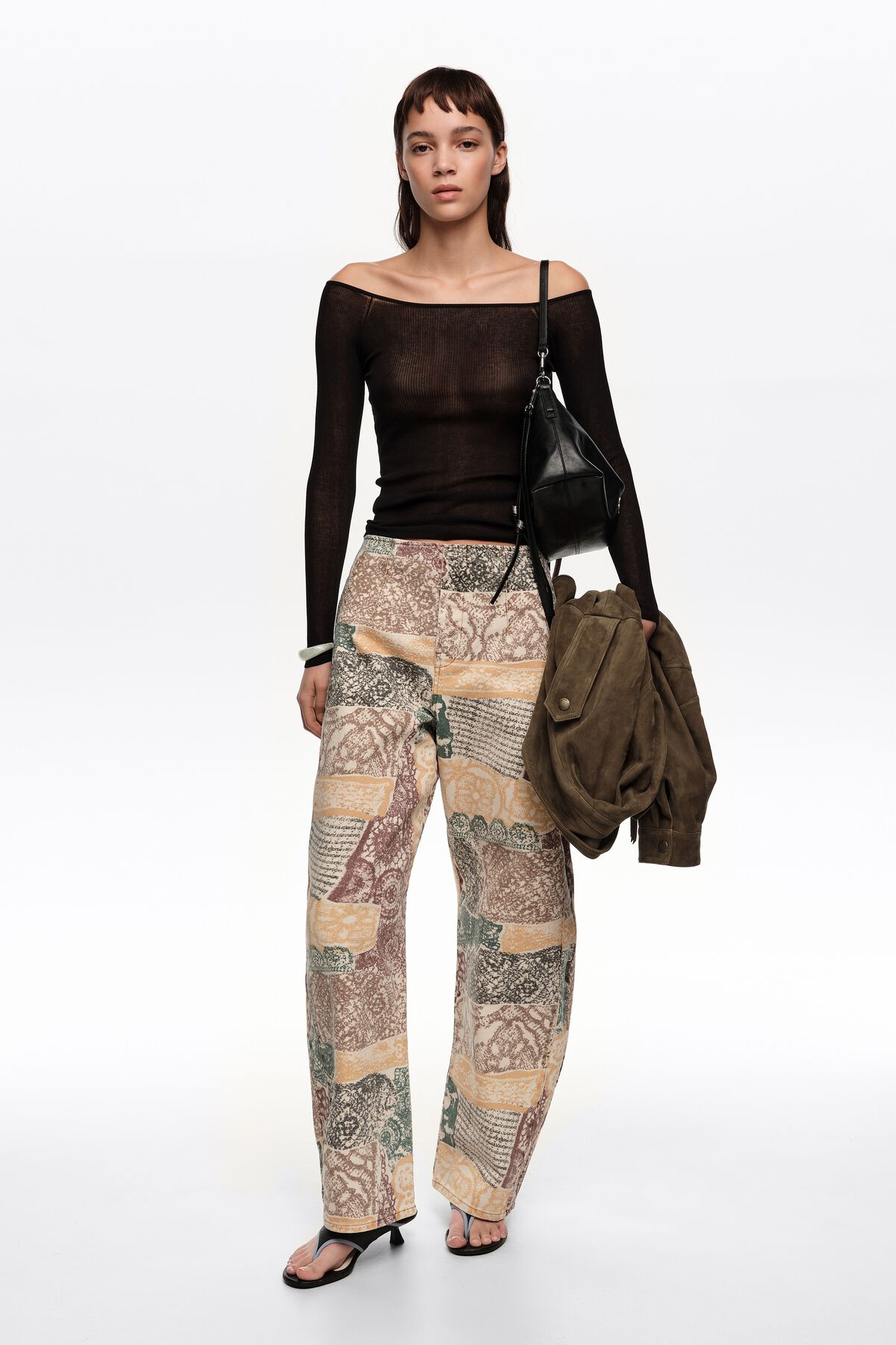 BARREL - Ivory Lace jeans with buckle