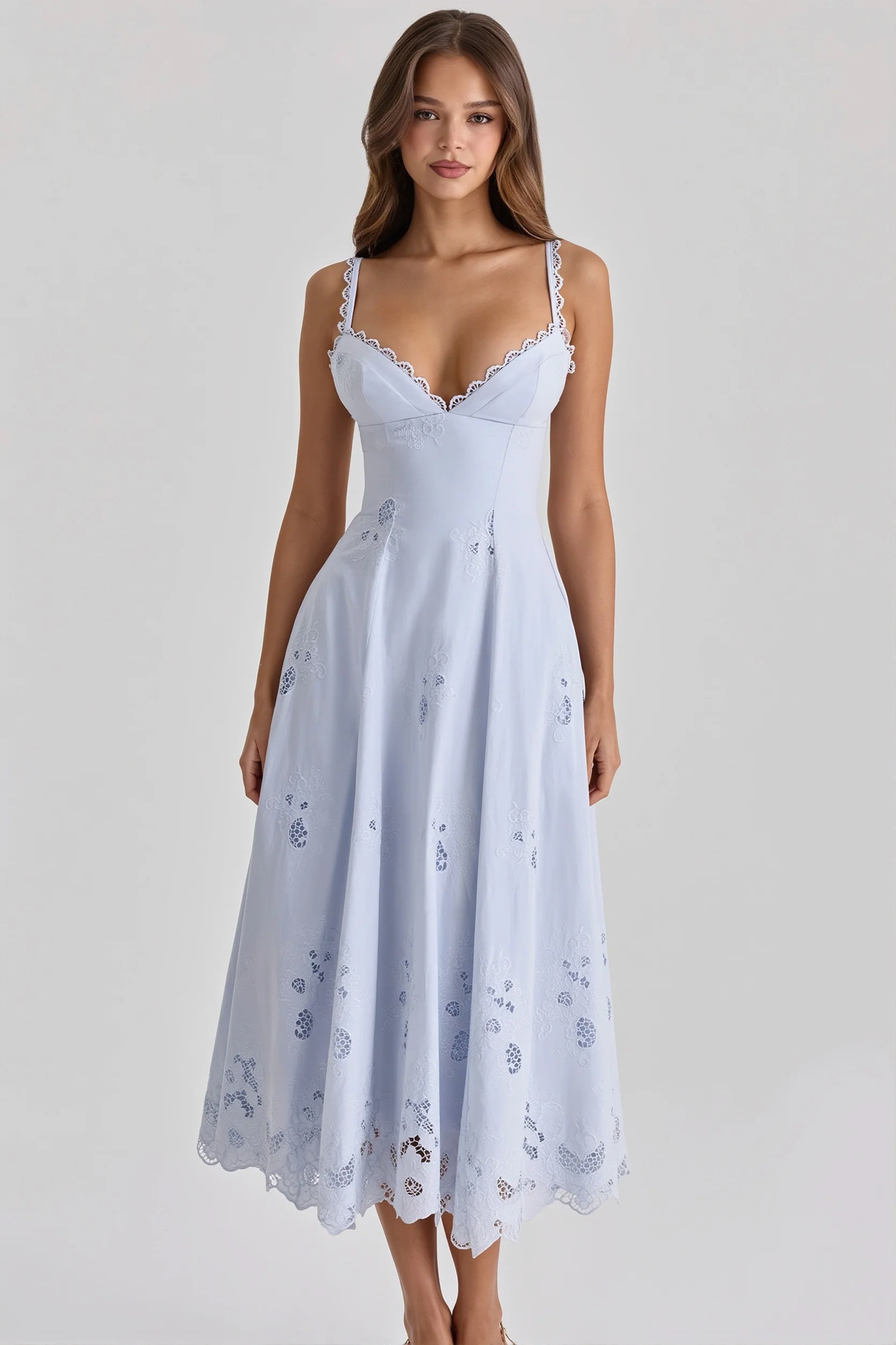 Elegant Embroidered Cutout Cami Maxi Dress