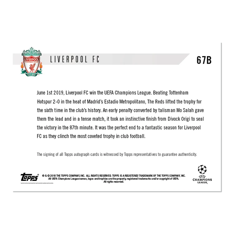 On-Card Autograph # to 25 - Jordan Henderson - UEFA Champions League TOPPS NOW® Card 67B