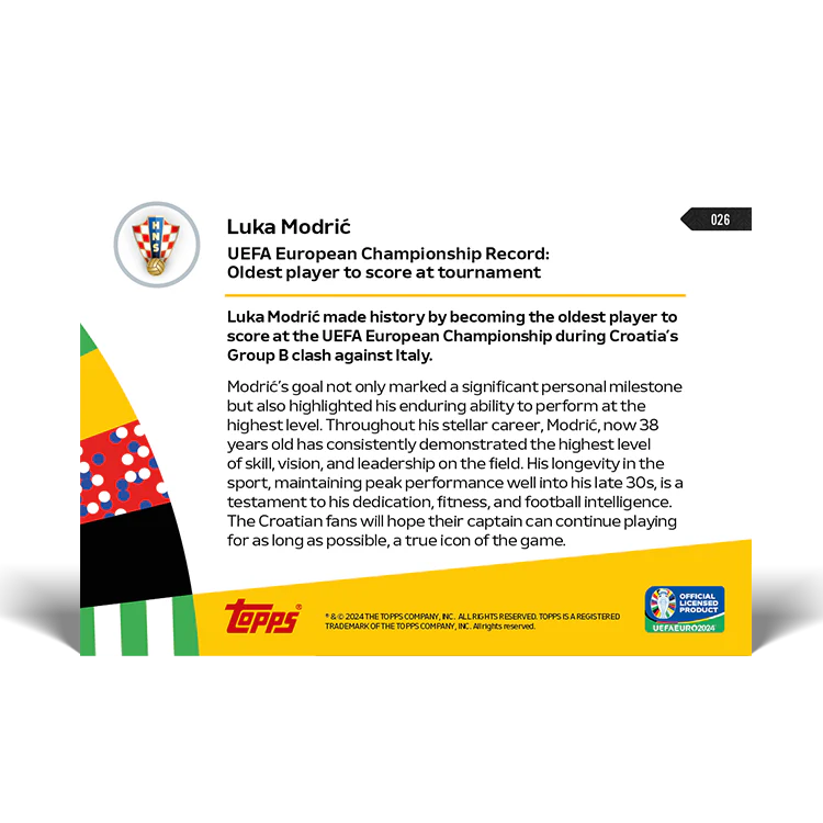 Luka Modrić - UEFA European Championship Record: Oldest player to score at tournament - EURO 2024 TOPPS NOW® Card 26
